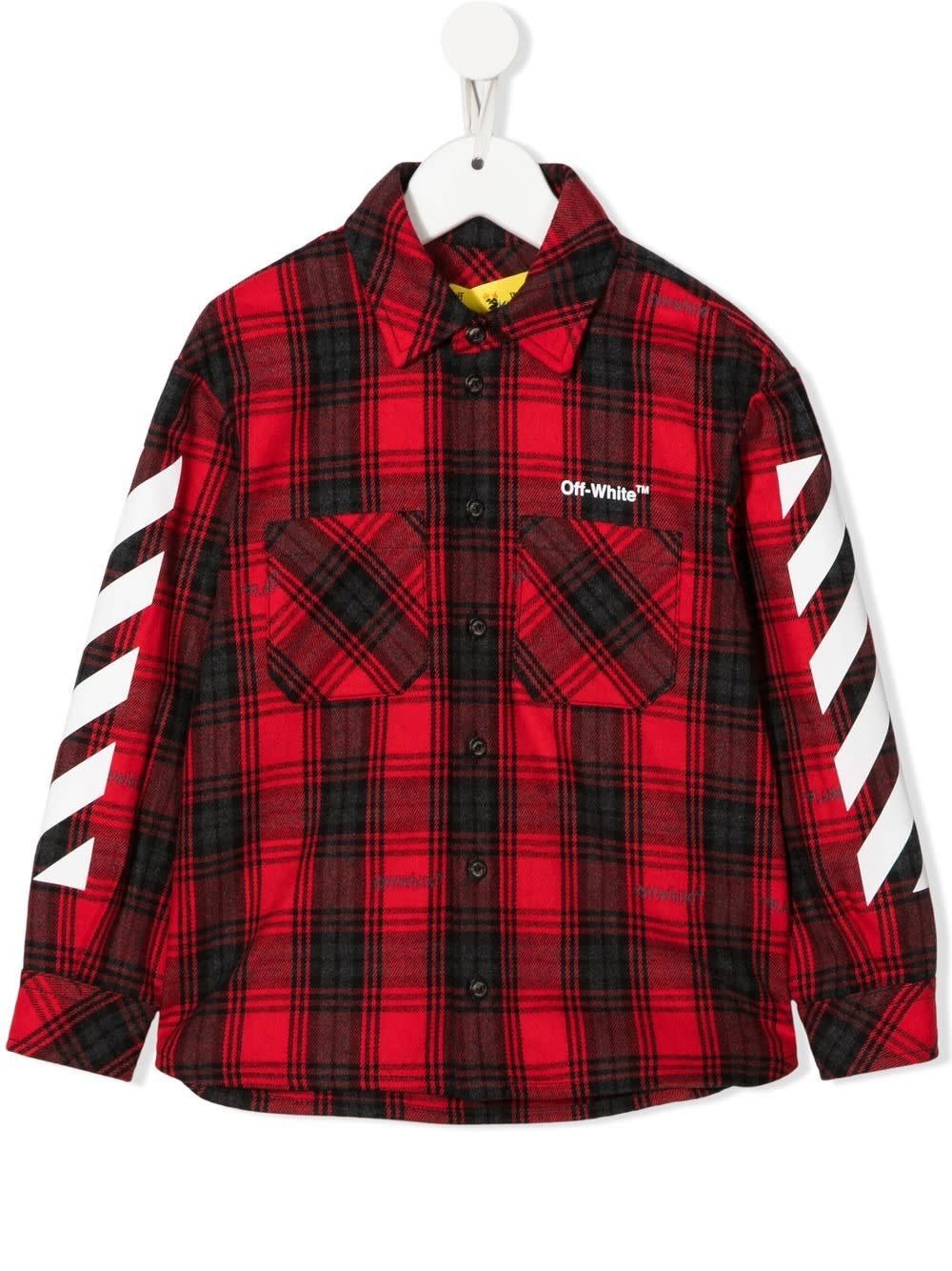 Off-White Red Logo-print Flannel Shirt