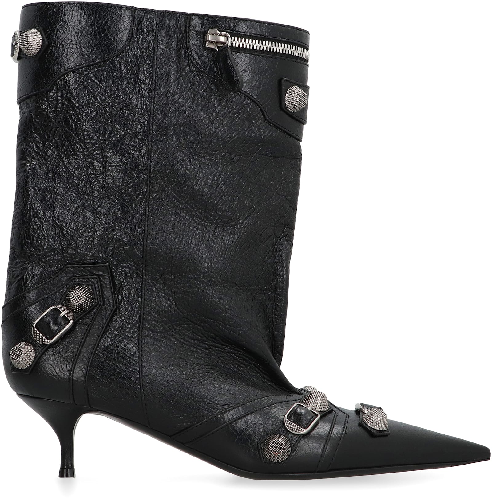 Shop Balenciaga Cagole Leather Ankle Boots In Black