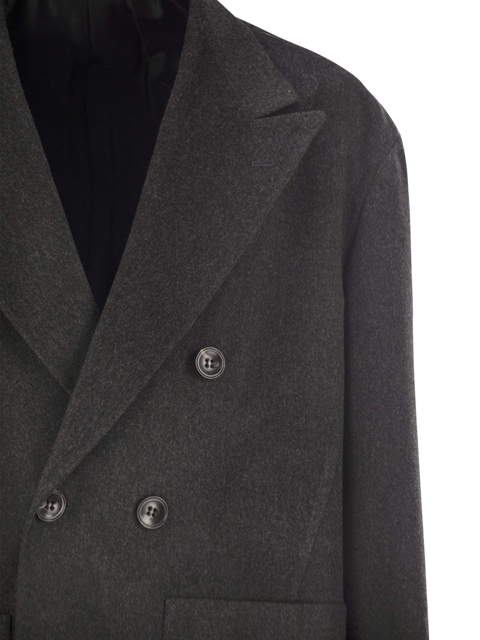 Shop Kiton Double-breasted Coat In Virgin Wool In Black