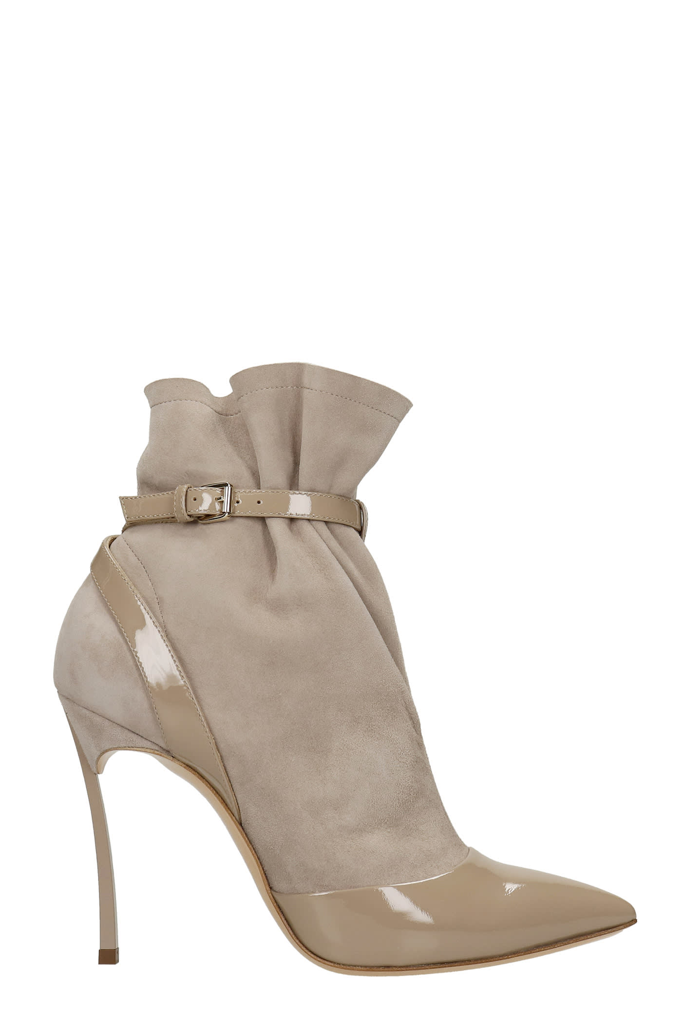 Casadei Blade Vogue High Heels Ankle Boots In Taupe Leather And Fabric