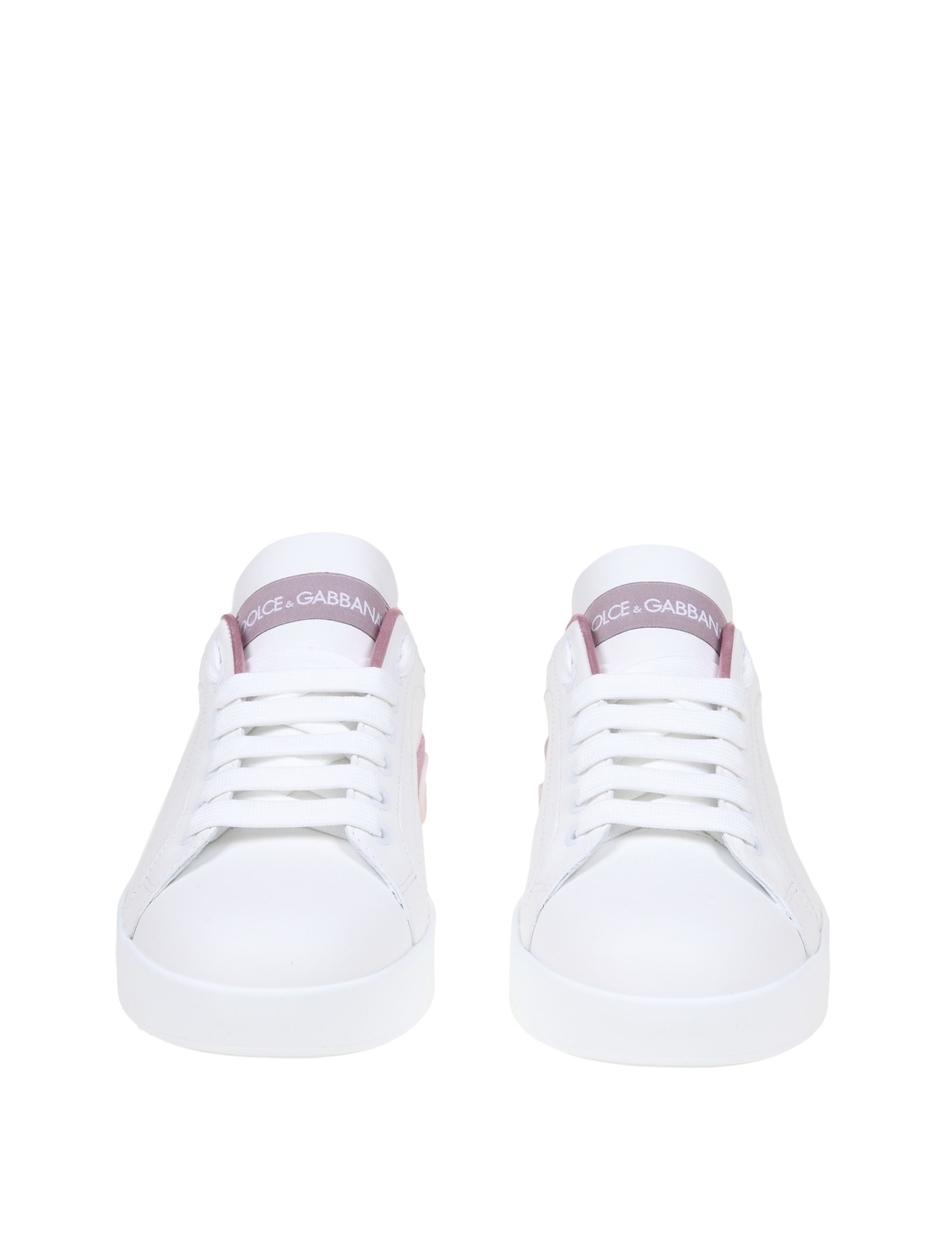 Shop Dolce & Gabbana Portofino Sneakers In White Leather In White/pink