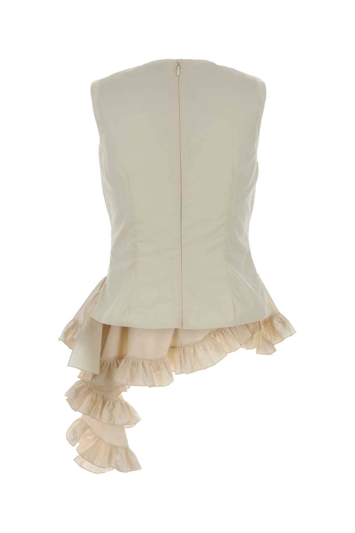 Alexander Mcqueen Asymmetric Sleeveless Top Ruffle Detail In Neutral
