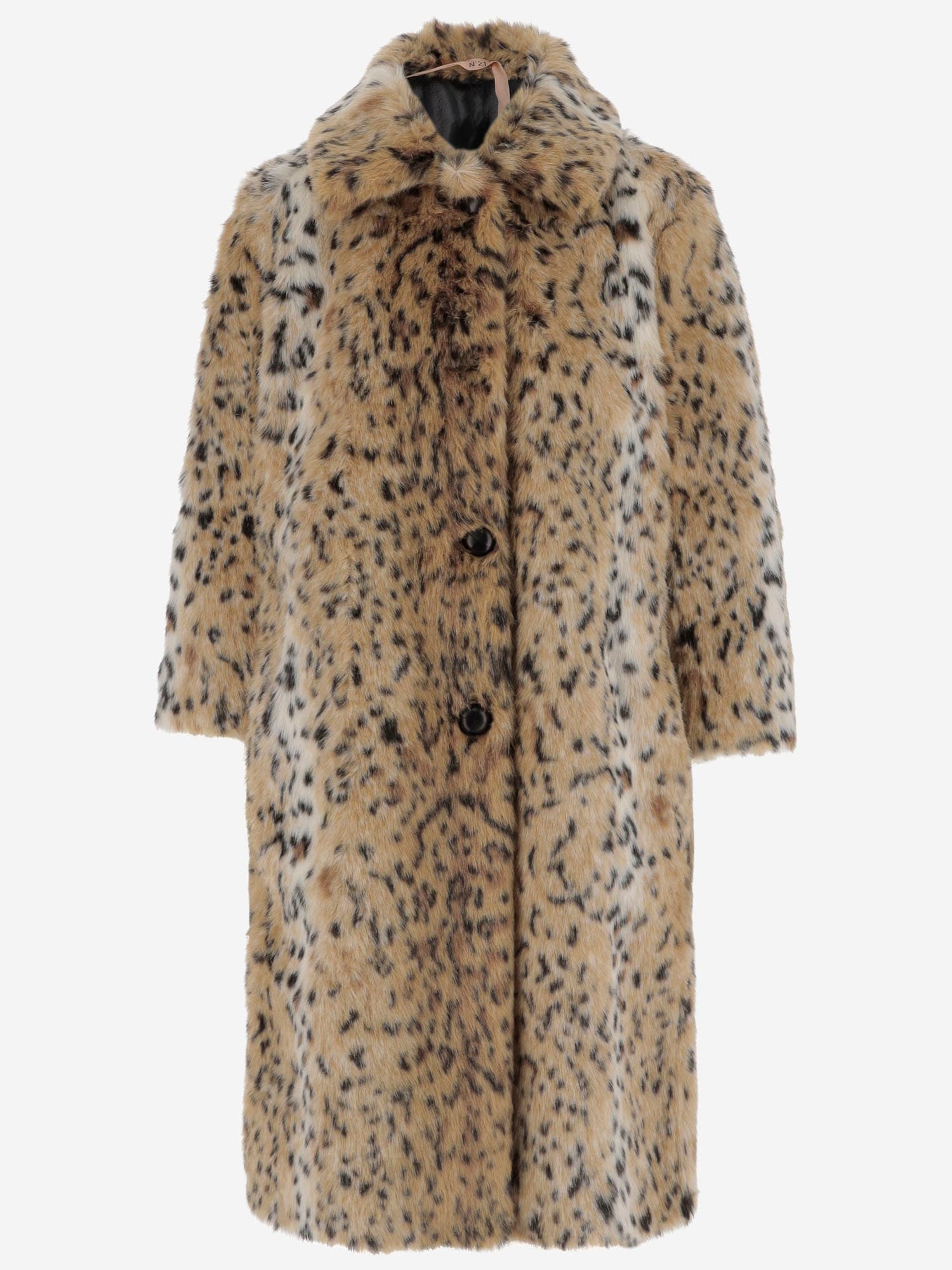 Shop N°21 Faux Fur Coat With Leo Pattern In Brown