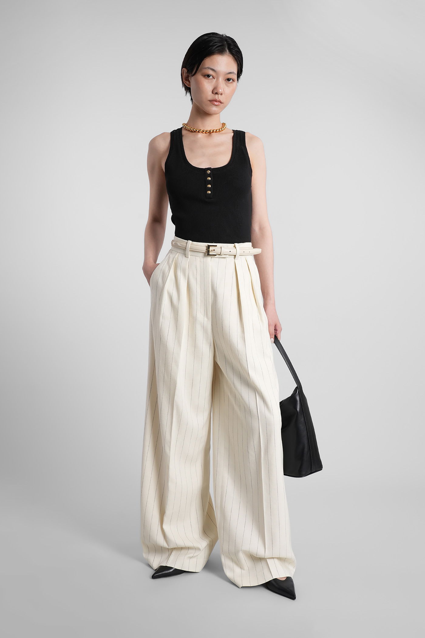 Anine Bing Lou Pants In Beige Viscose In White