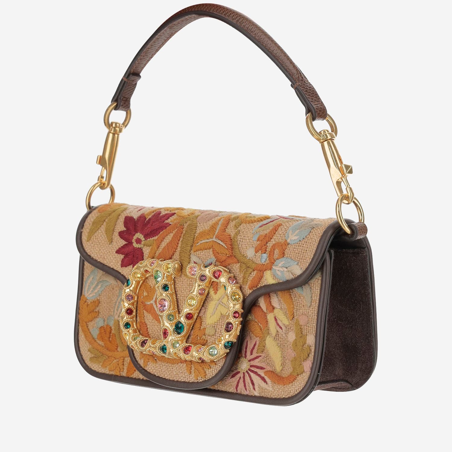 Valentino Garavani Locò Embroidered Small Shoulder Bag With Jewel Logo In Red