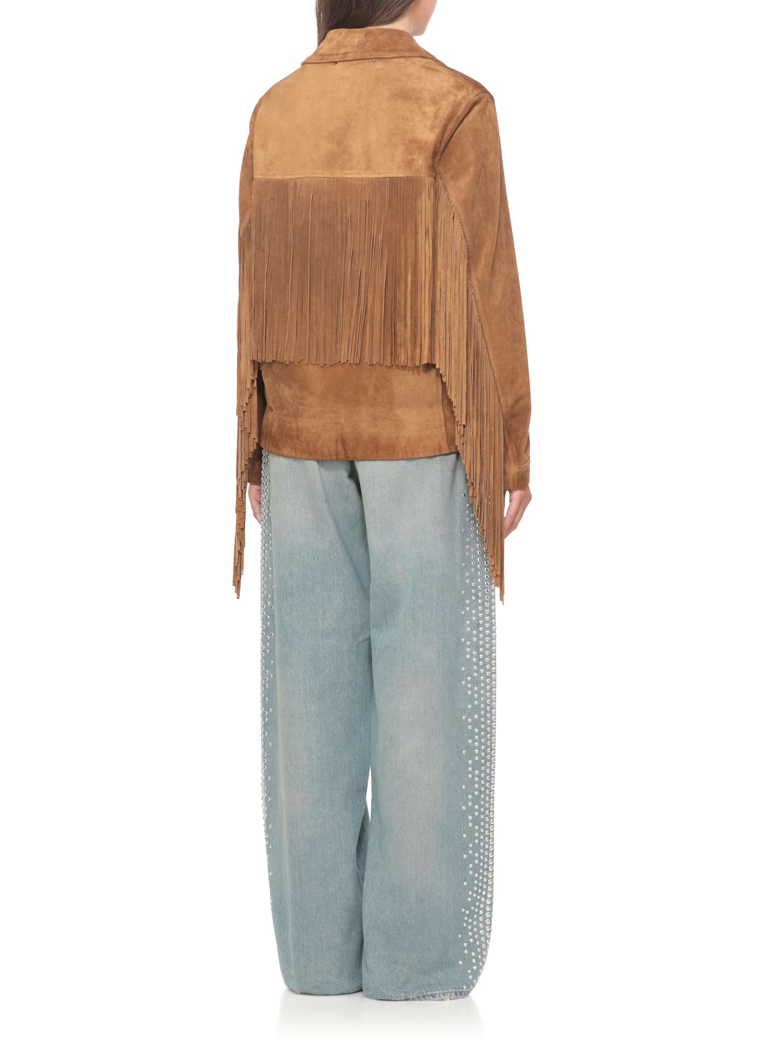 Golden Goose Tobacco Suede Fringe Jacket In Brown