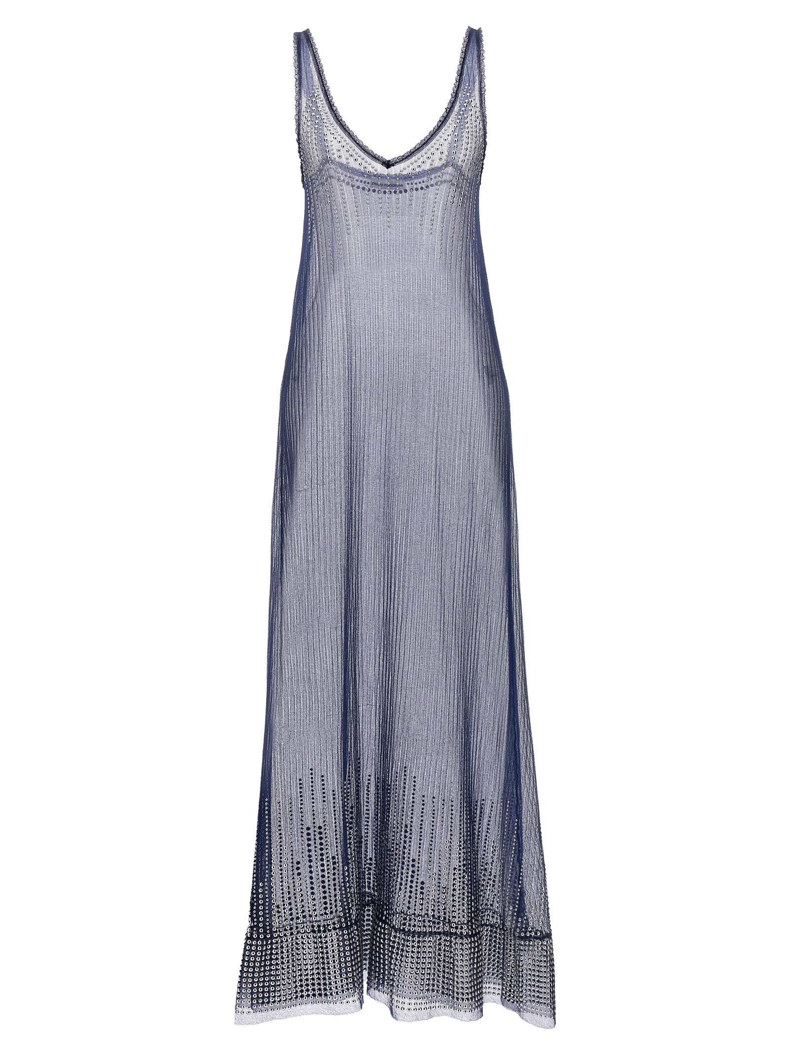 Shop Rabanne Studded Mesh Dress In Blue