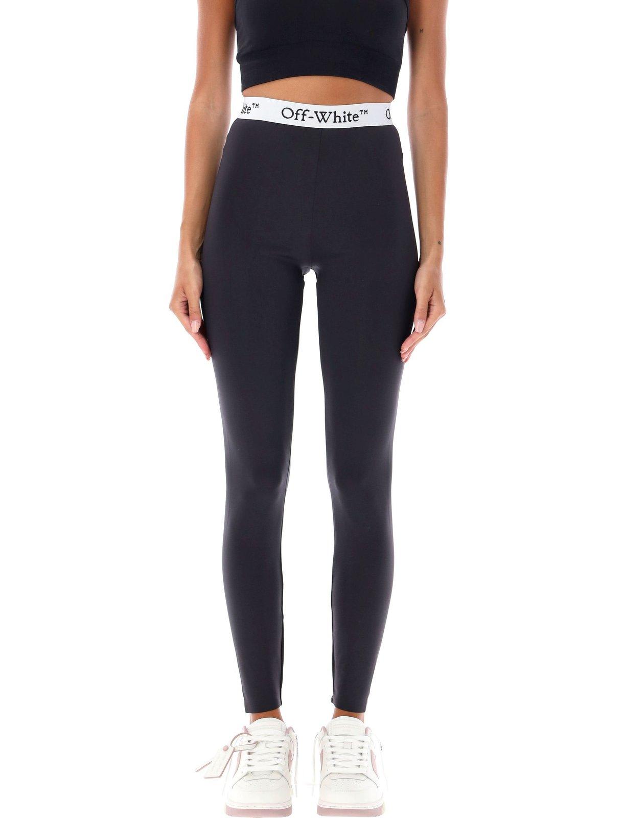 Shop Off-white Logo Waistband Stretch Leggings In Nero