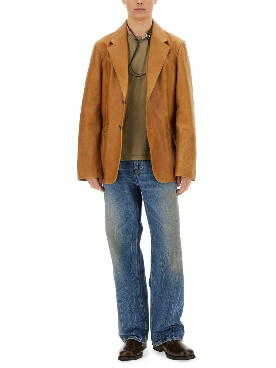 Our Legacy Camel Leather Opening Blazer In Brown