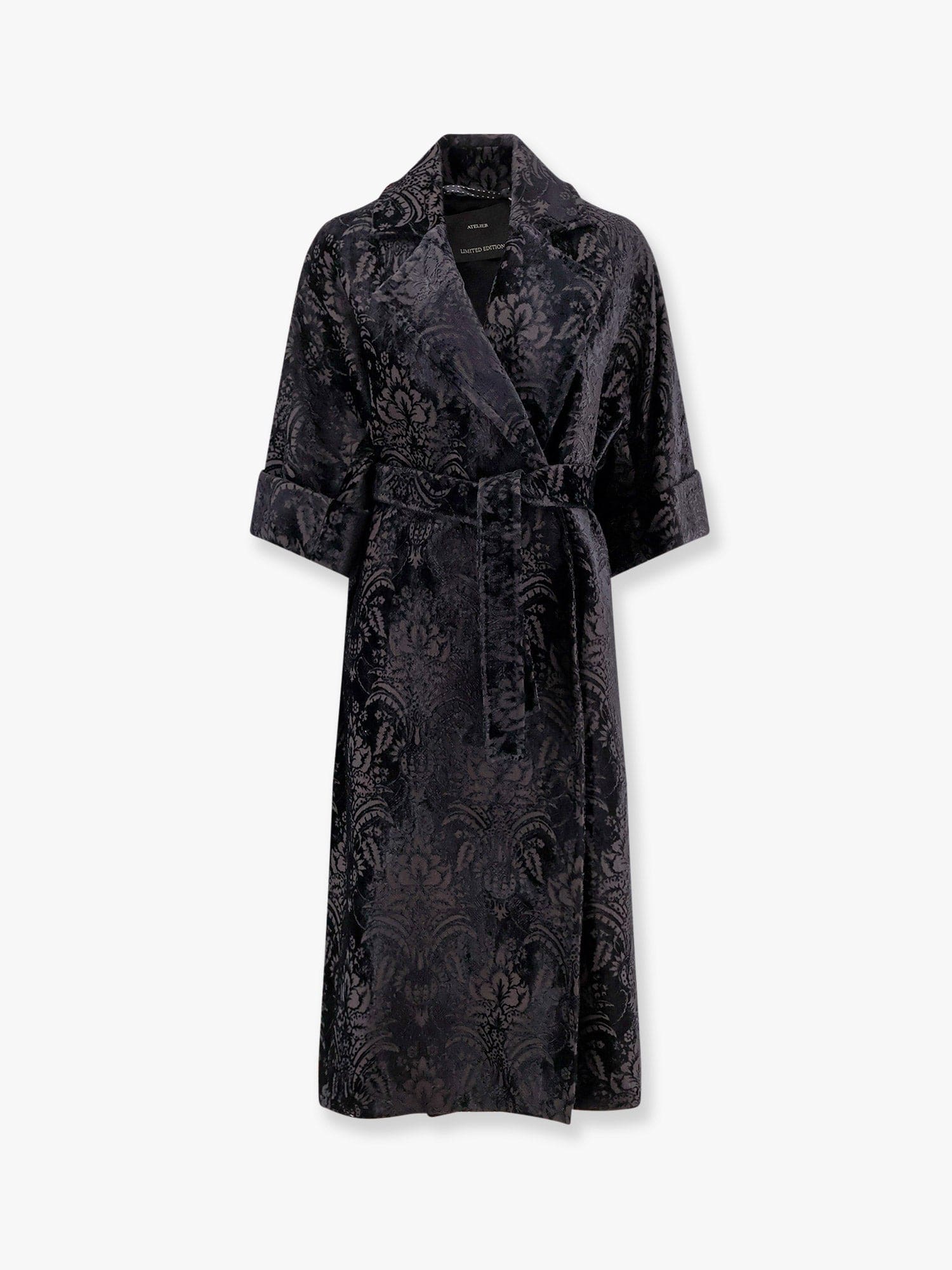 Max Mara Edolo Oversize Velvet Coat With Damask Motif In Black