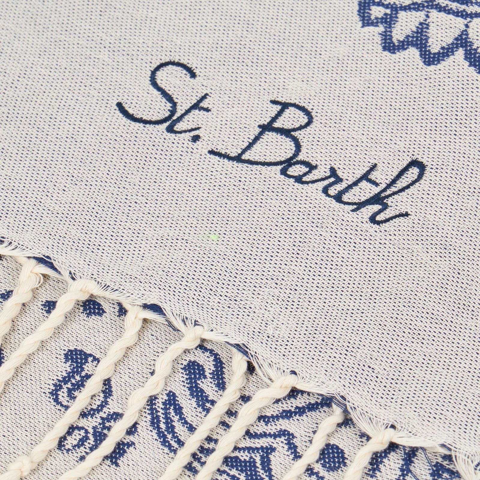 Shop Mc2 Saint Barth Soft Jacquard Fouta Towel With Blue Bandanna Print In White