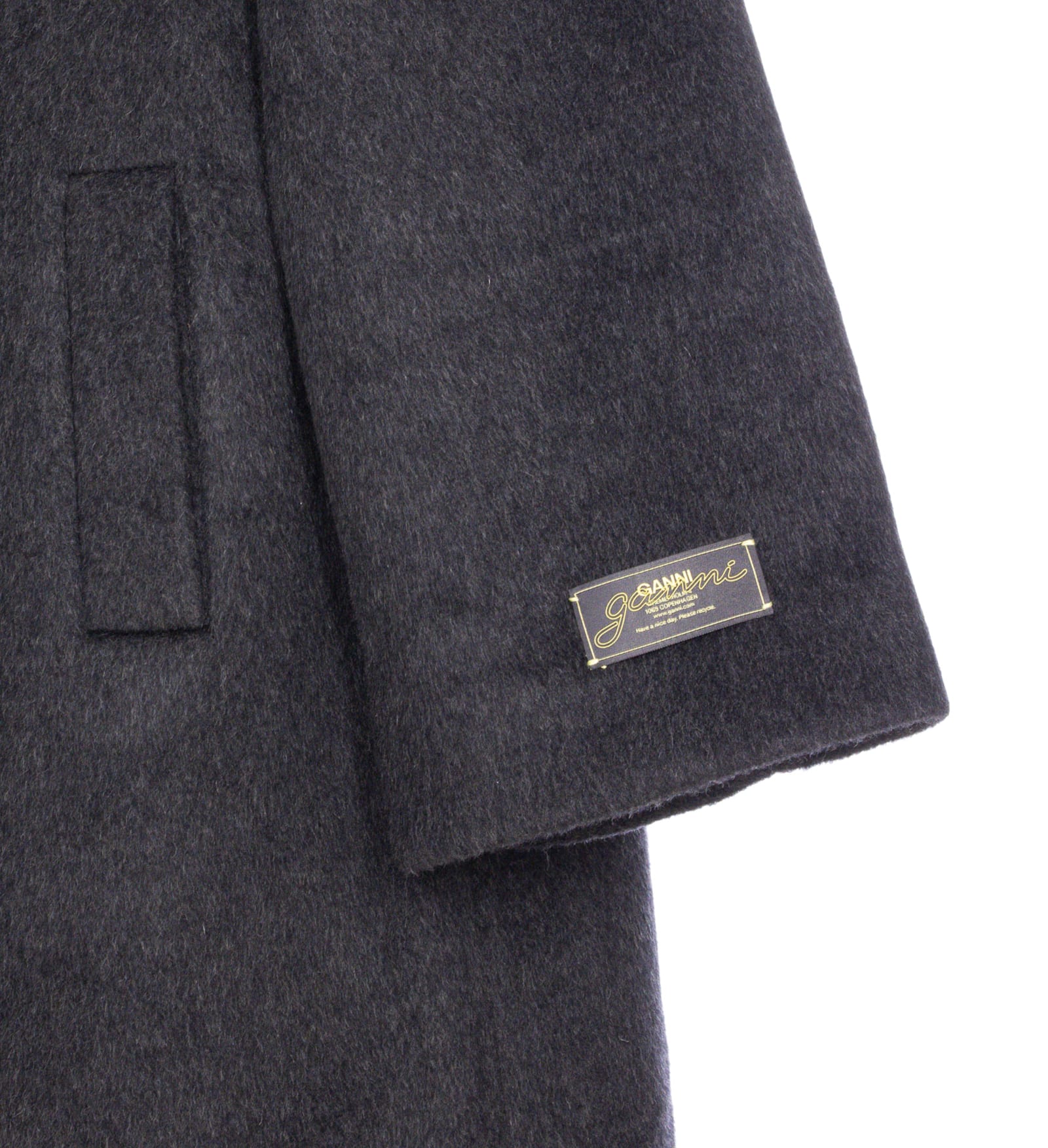 Ganni Double-face Wool Lace-up Coat In Black