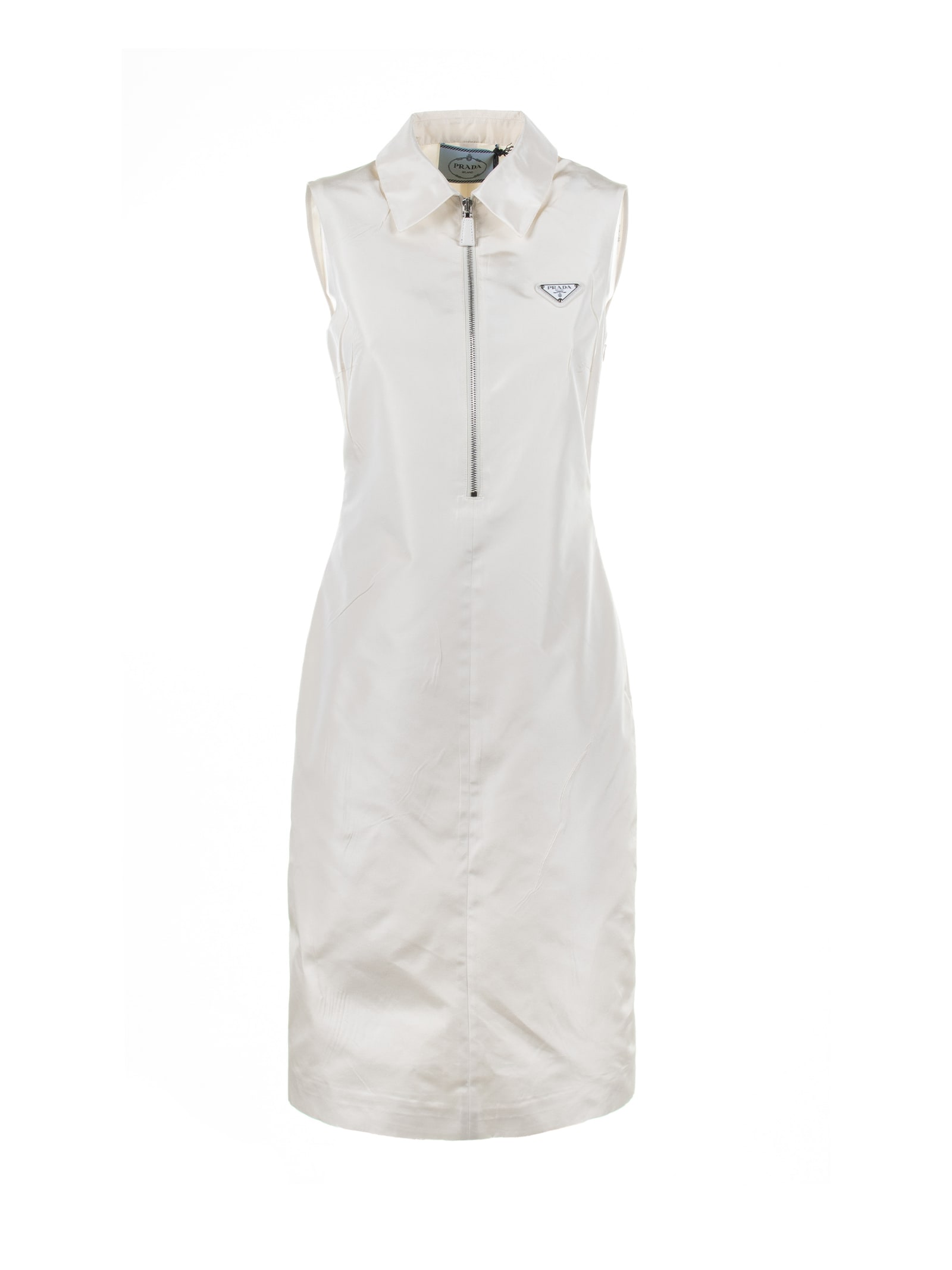 Shop Prada White Faille Dress In Avorio