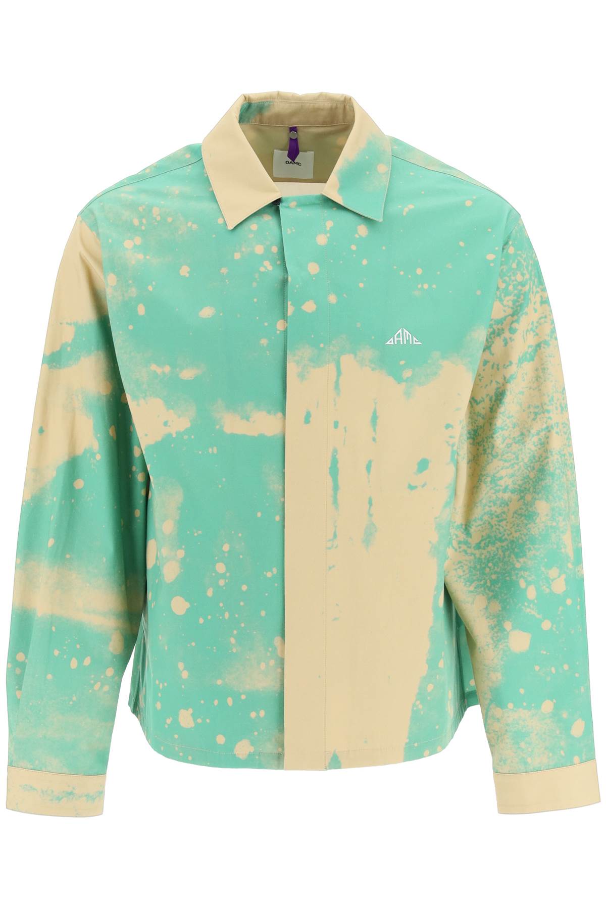 Shop Oamc System Smudge Shirt With Silk Patch In Green (beige)