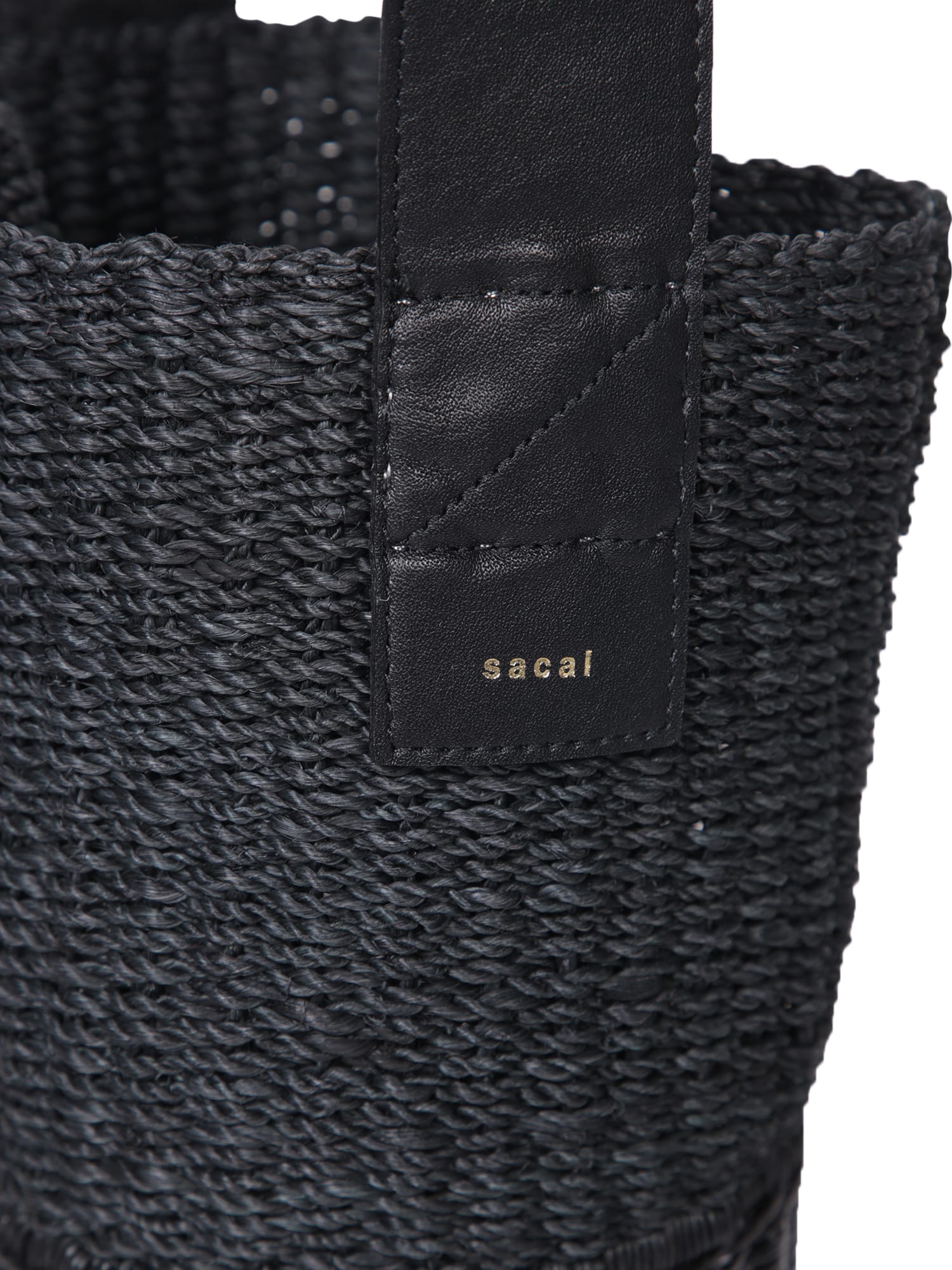 Shop Sacai Black Raffia Bucket Bag