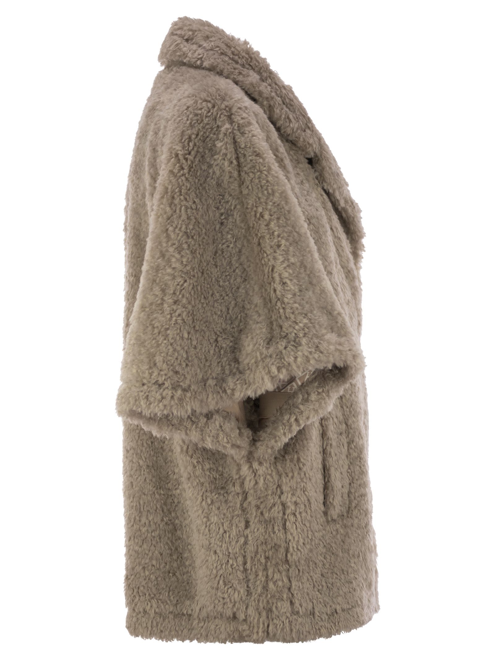 Shop Herno Curly Faux Fur Coat In Beige