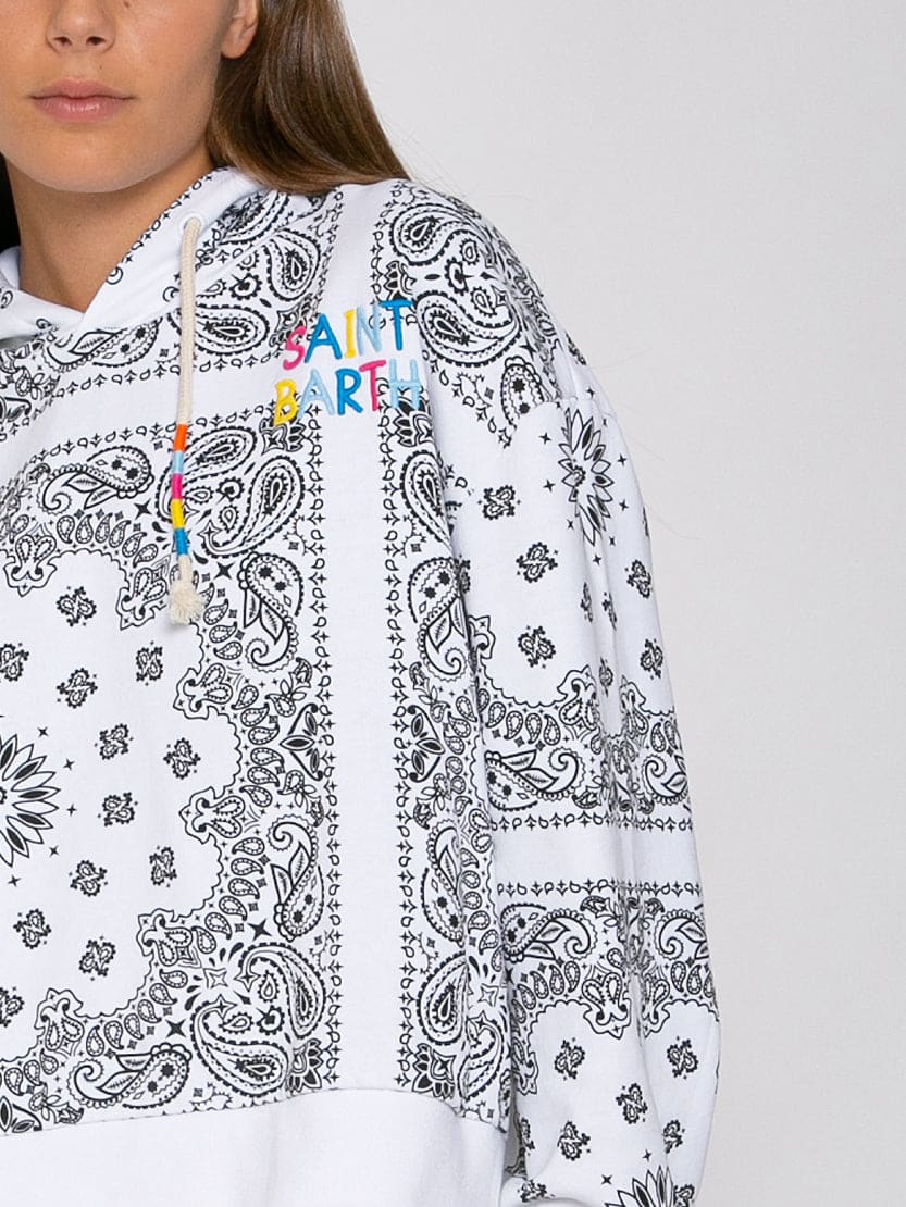 Mc2 Saint Barth Cotton Bandanna Hoodie With Saint Barth Embroidery In White
