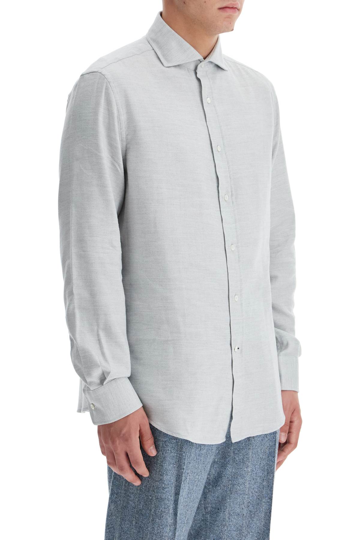 Shop Brunello Cucinelli Easy Fit Cotton-lyocell Shirt In Perla (grey)