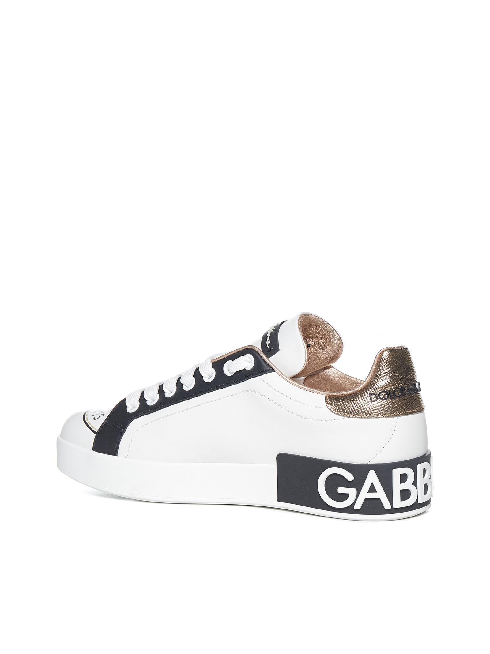 Dolce & Gabbana Calfskin Portofino Sneakers With Embroidery In White