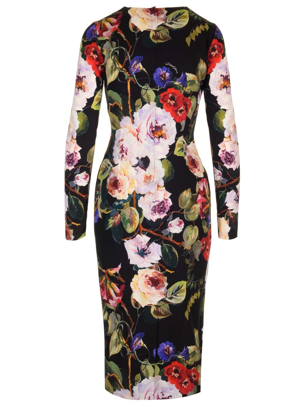 Shop Dolce & Gabbana Printed Silk Midi Dress In Black