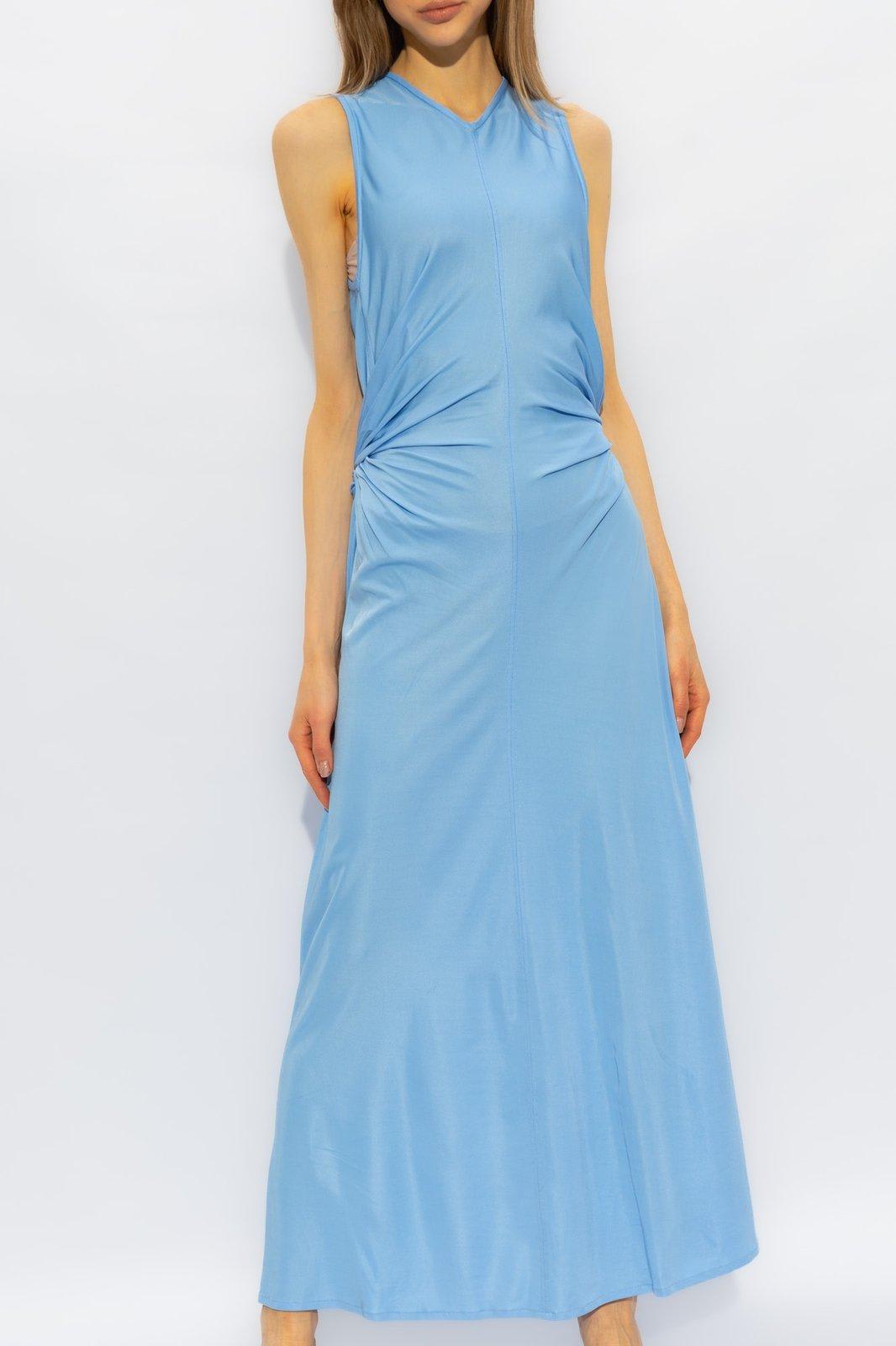 Shop Bottega Veneta Draped Sleeveless Maxi Dress In Blu