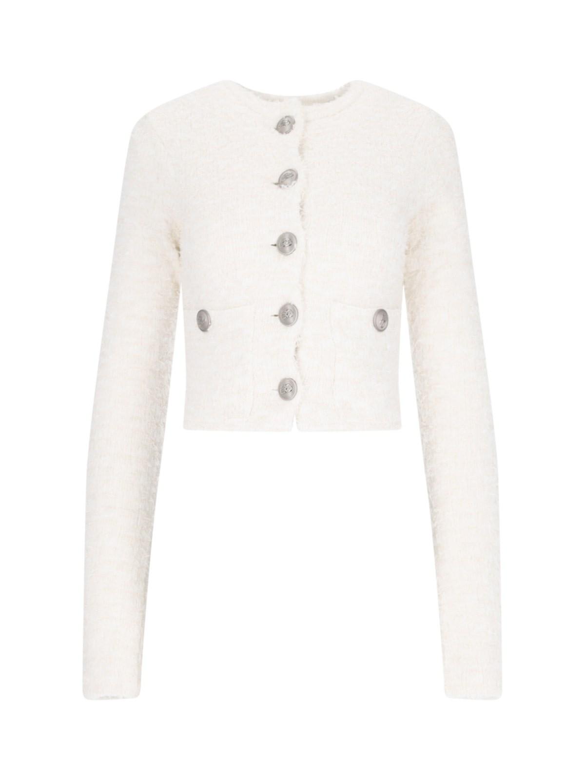 Shop Balenciaga Button Crop Cardigan In White