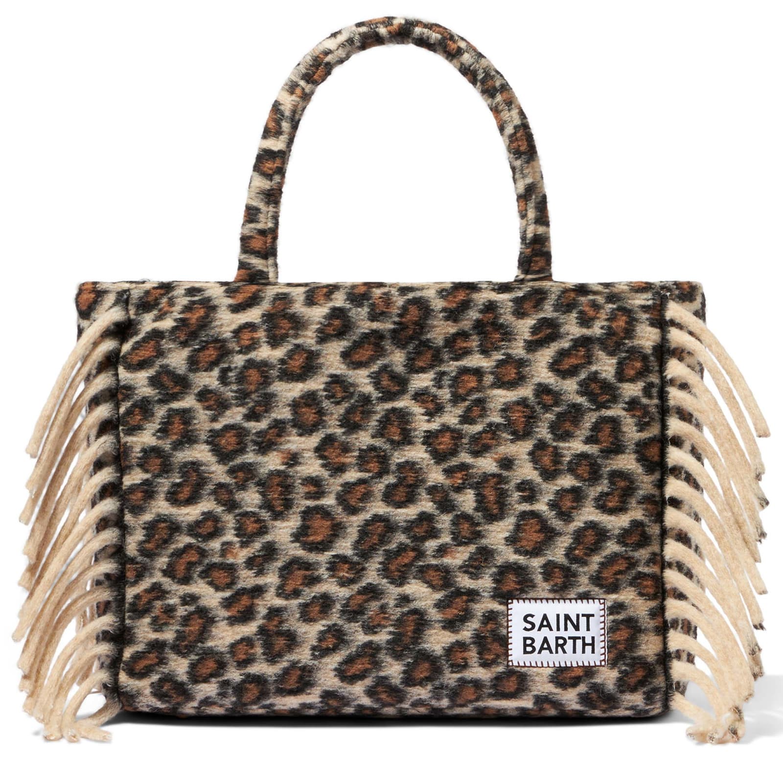 Mc2 Saint Barth Vanity Shoulder Bag With Animalier Print And Fringes In Multicolor