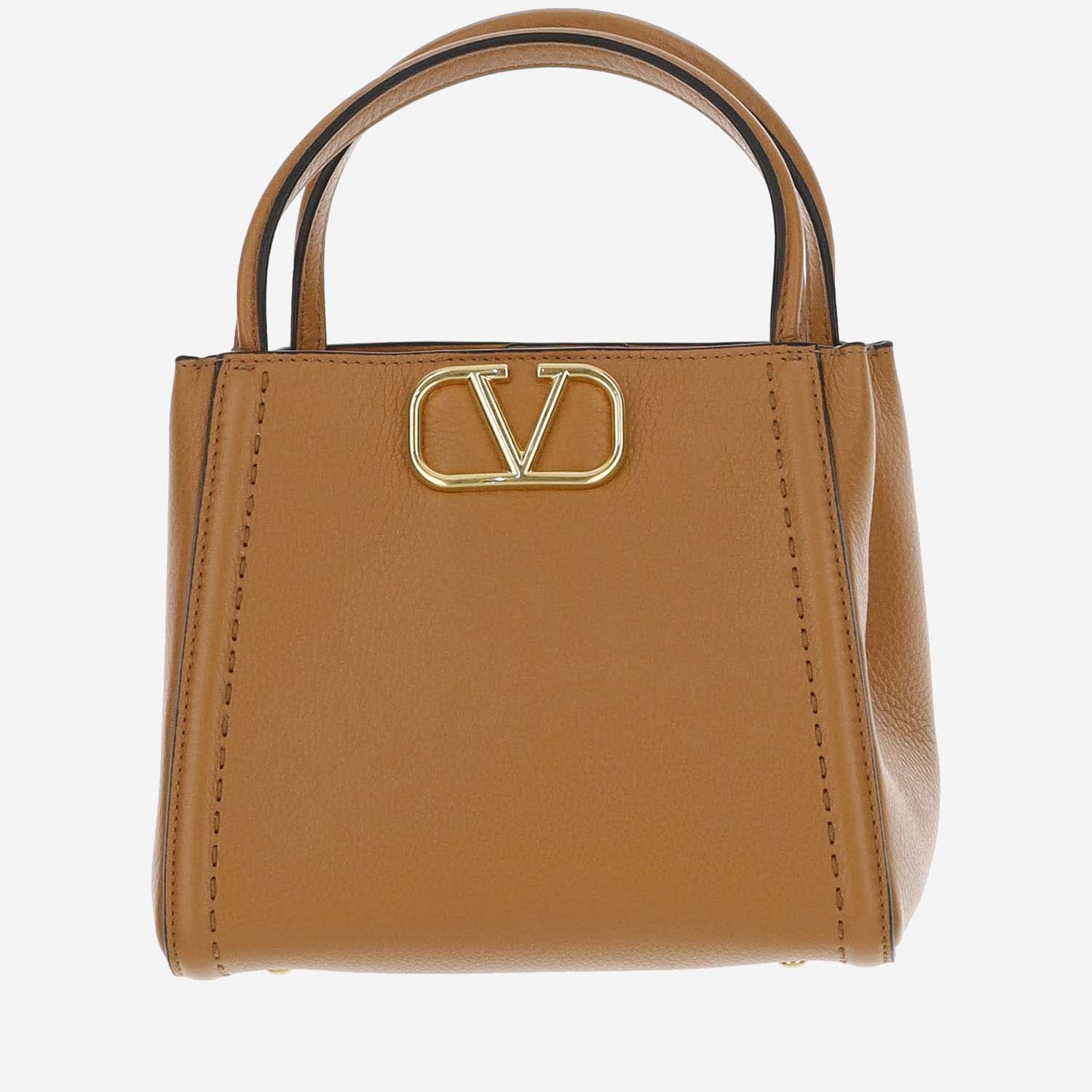 Shop Valentino Alltime Small Handbag Made Of Grained Calf Leather In Beige