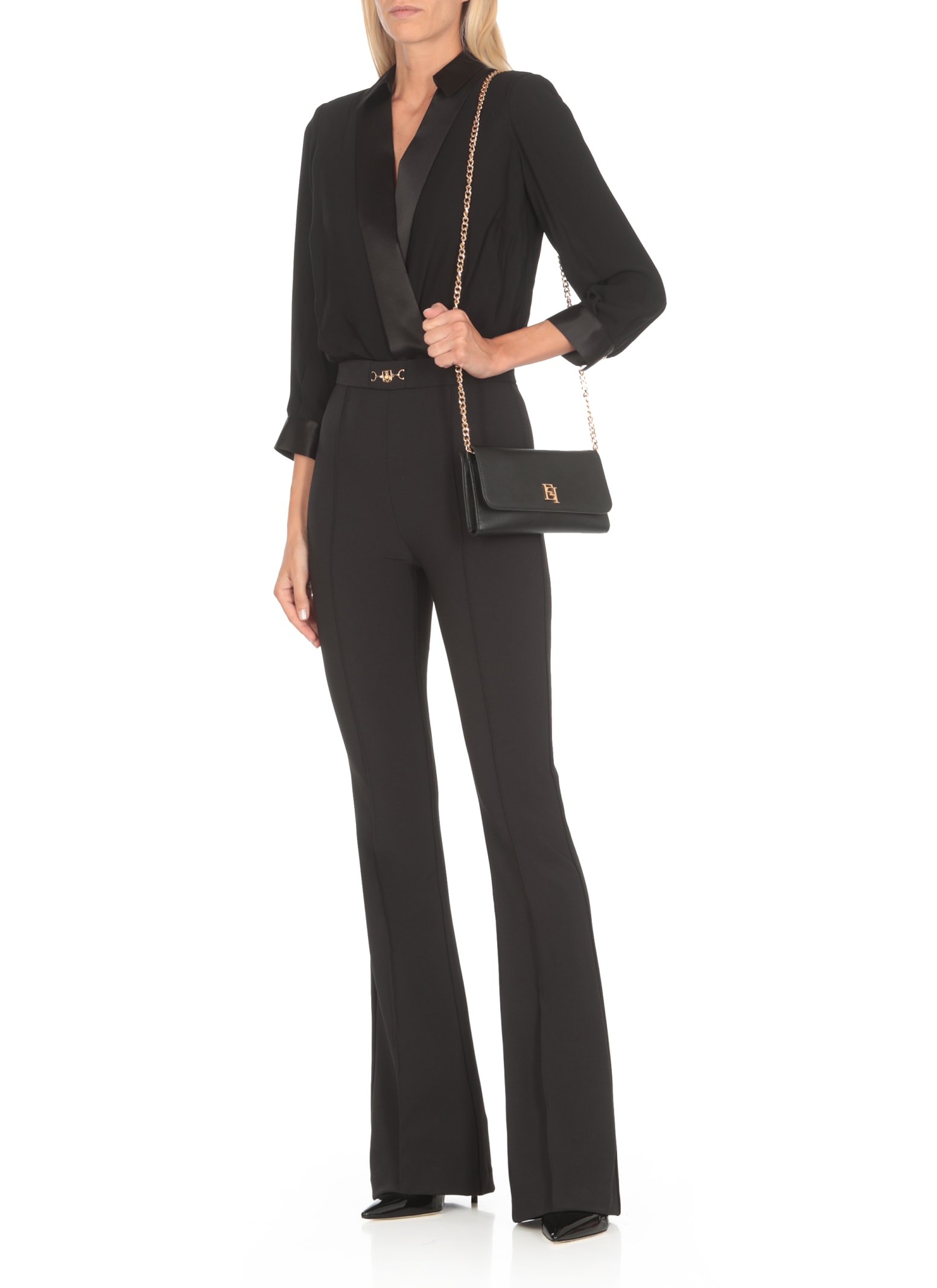 Shop Elisabetta Franchi Viscose And Silk Jumpsuit In Black