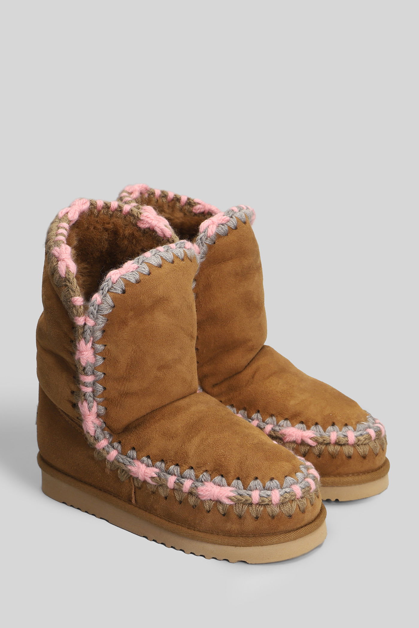 Mou Eskimo 24 Low Heels Ankle Boots In Brown Suede In Brown