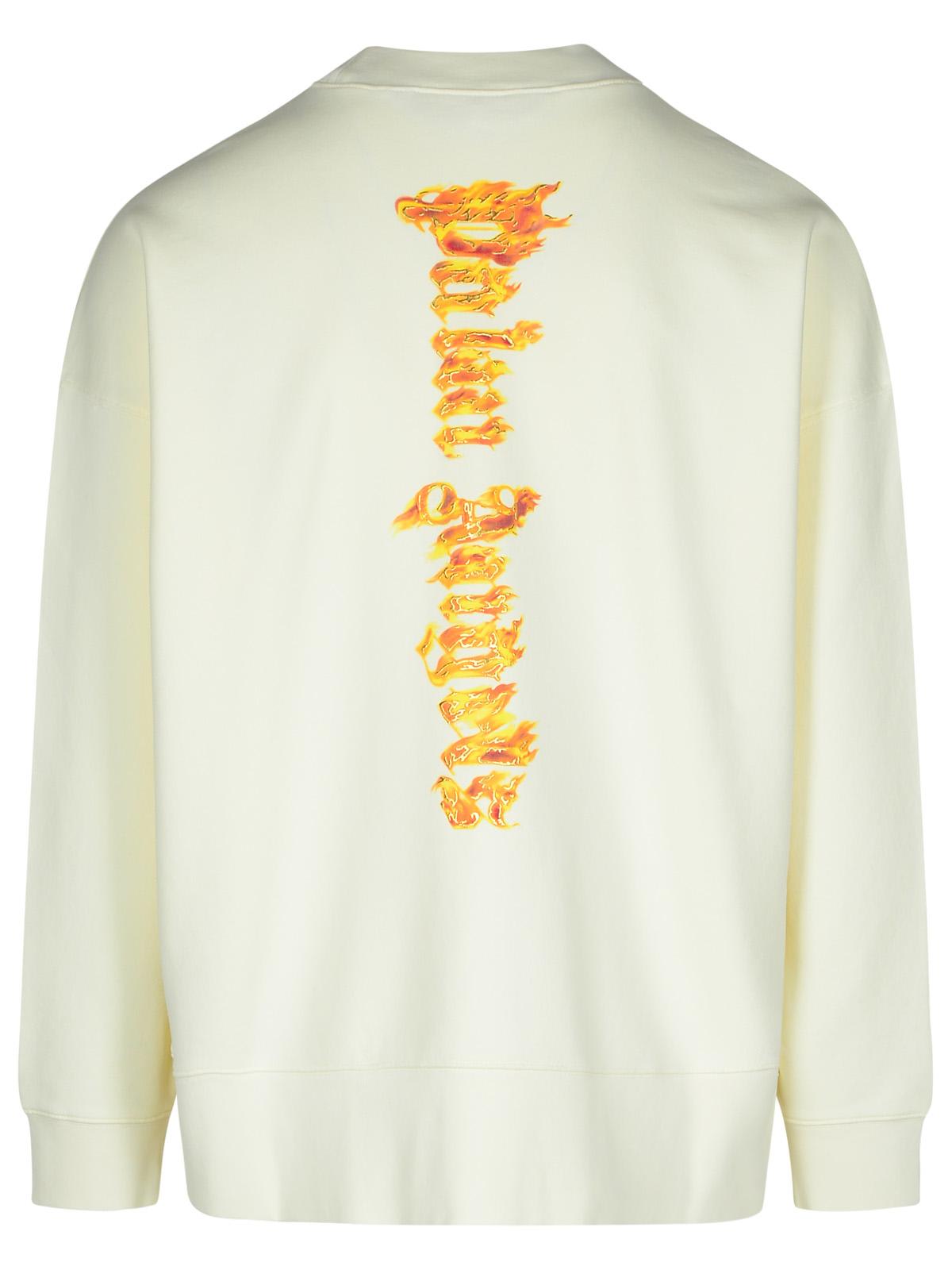 Shop Palm Angels Burning Palm Cream Cotton Sweatshirt