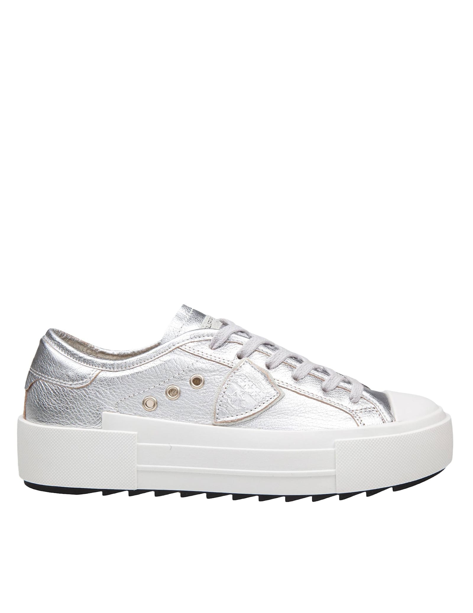 Sneakers Paris Haute Low In Silver Laminated Leather