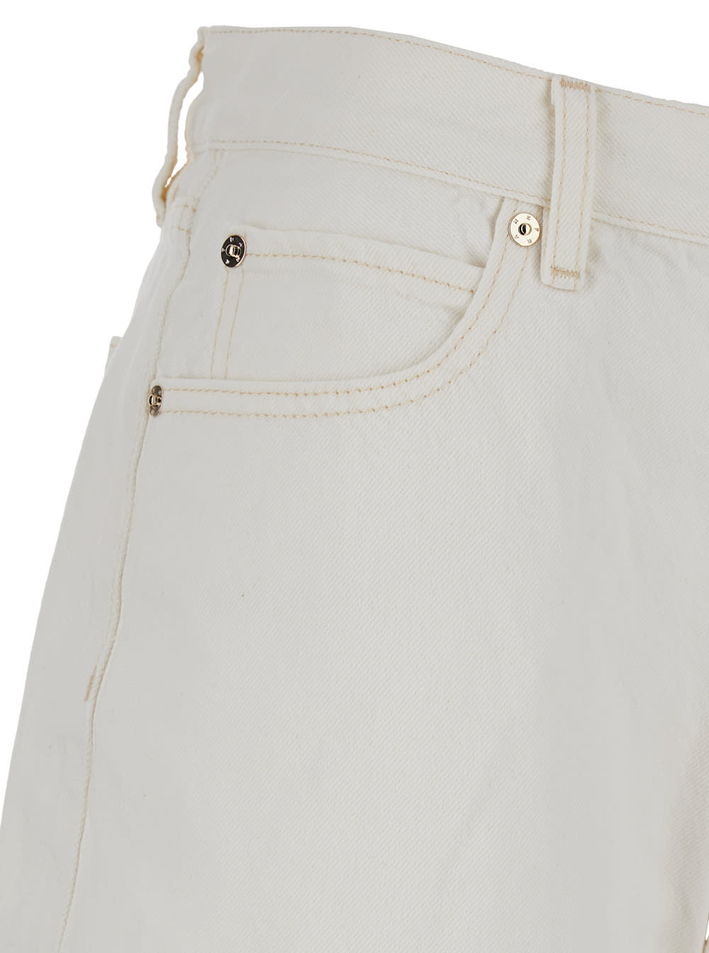 Frame Flared Denim Bermuda Shorts. In White