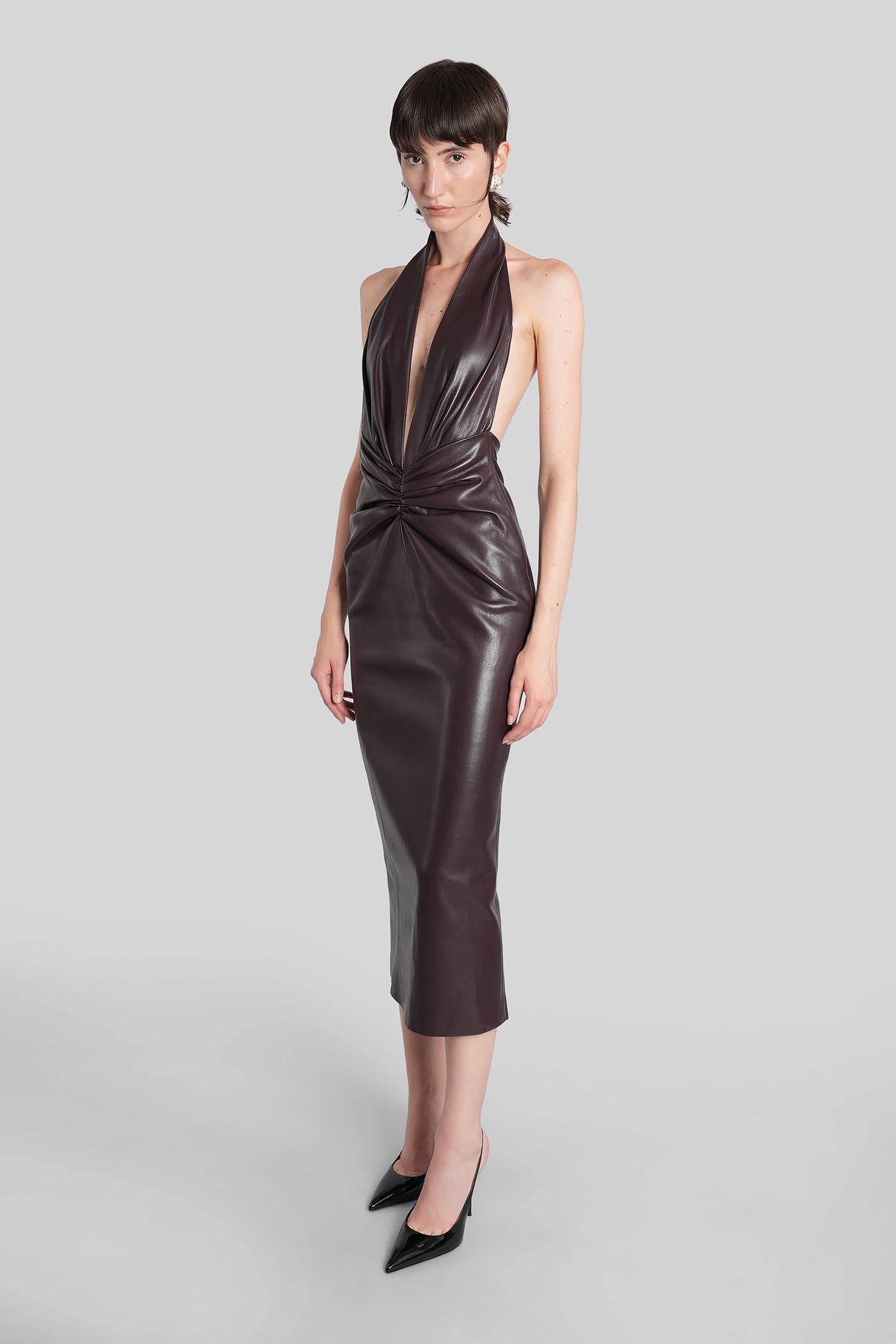 The Andamane Zendaya Dress In Bordeaux Polyester In Brown
