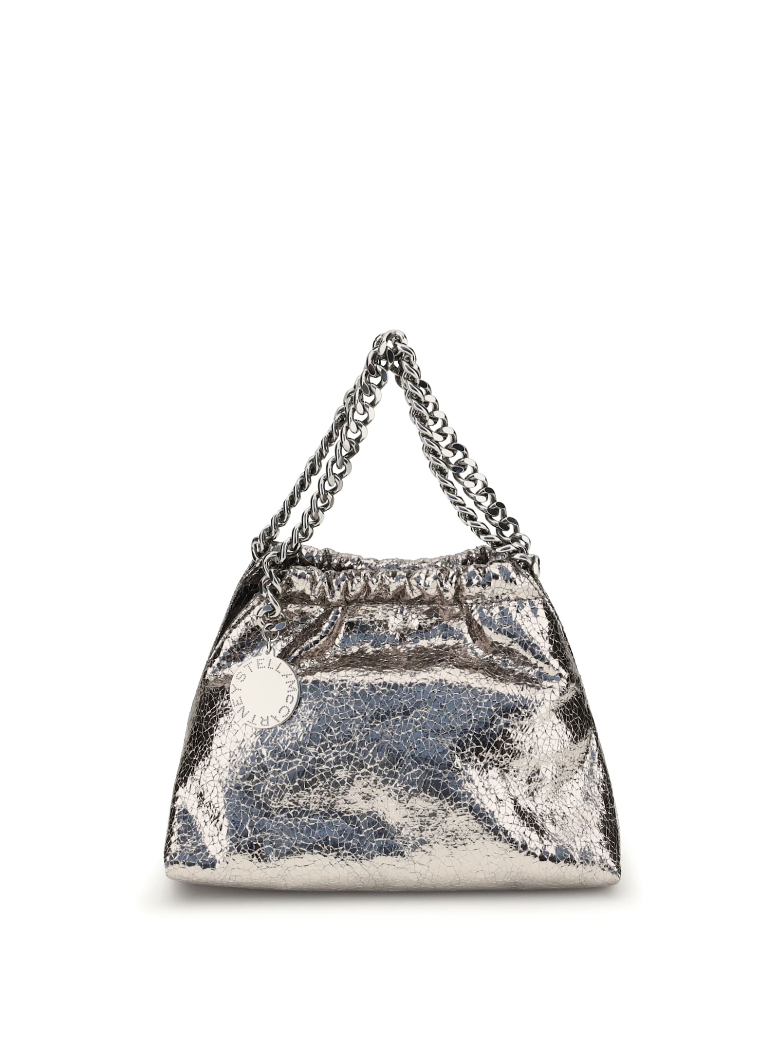 Stella Mccartney Metallic Crackle-effect Falabella Shoulder Bag In Silver