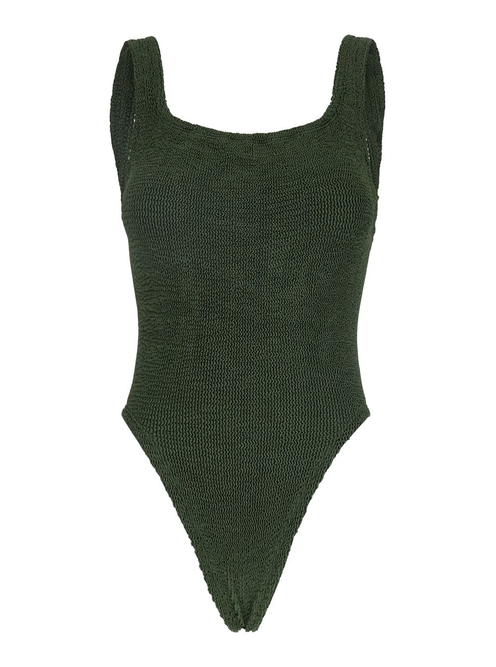 Green One-piece Swimsuit With Squared Neckline In Tech Fabric Stretch Woman