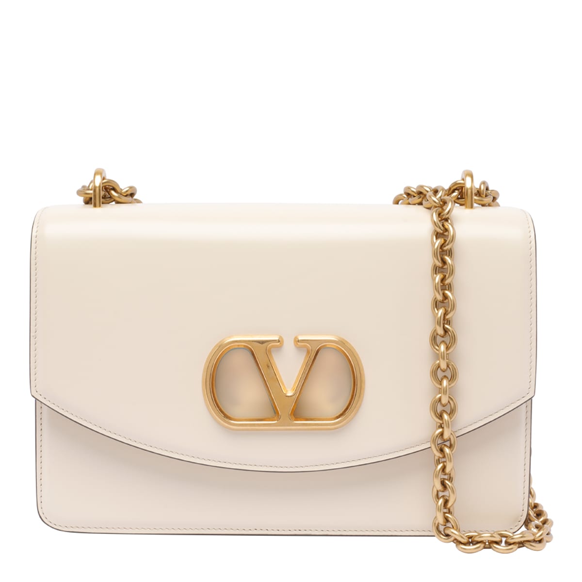 Valentino Leather Shoulder Bag Chain Strap In White