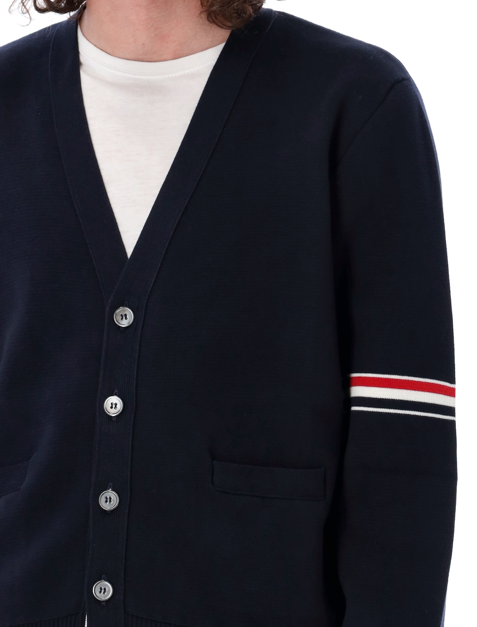 THOM BROWNE MILANO STITCH V-NECK CARDIGAN