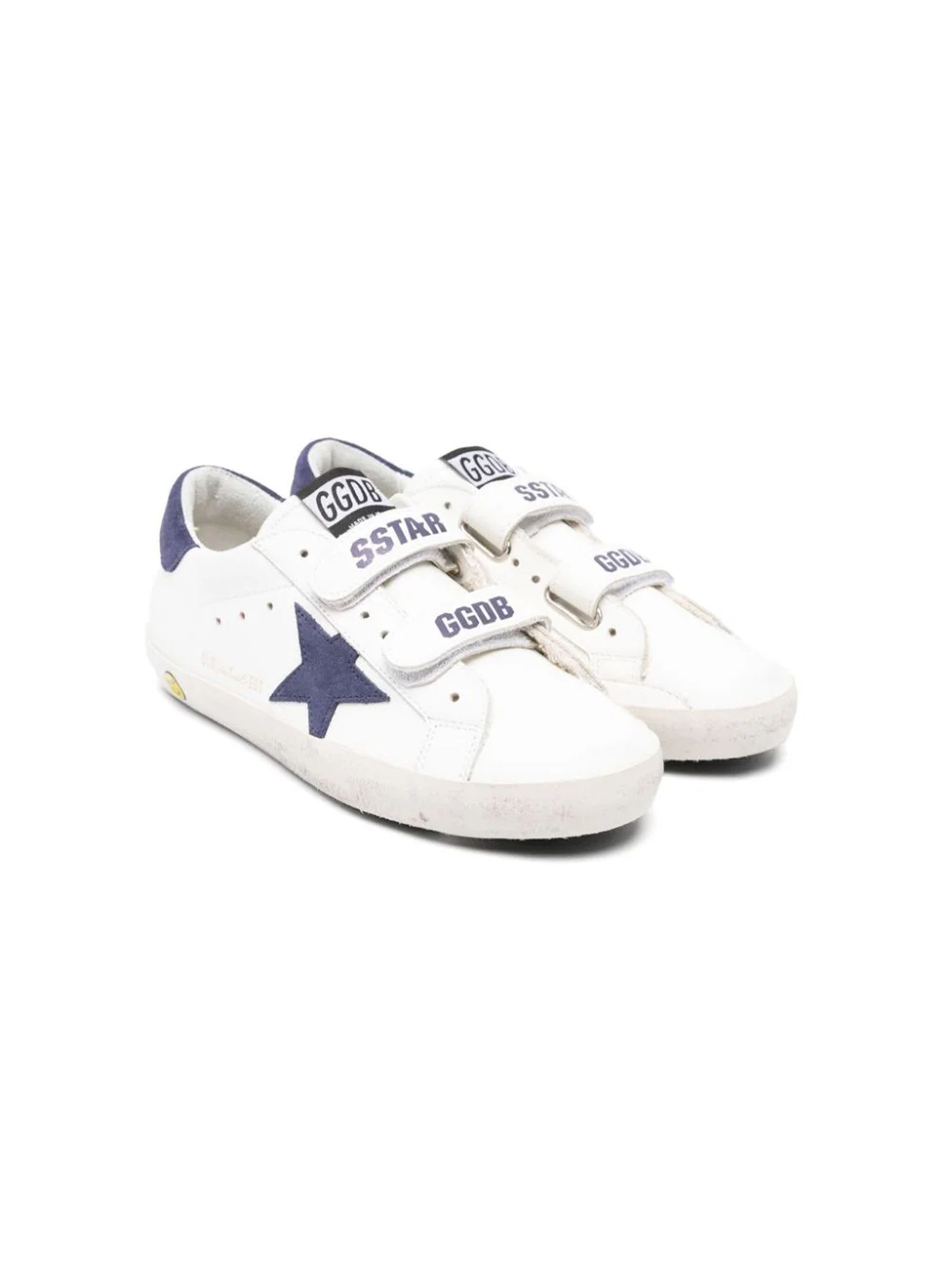 Shop Golden Goose White Leather Sneakers In White/blue Depths