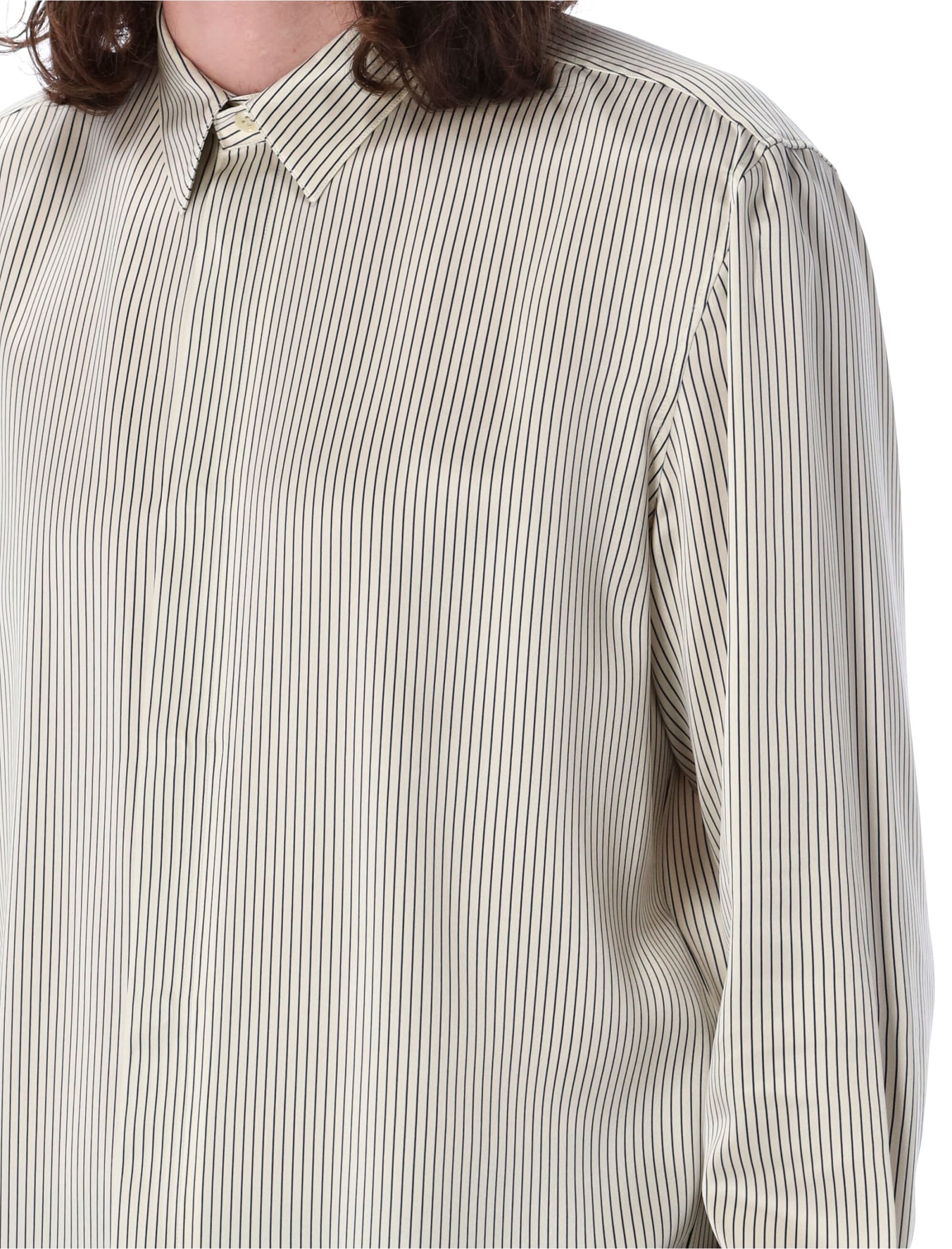 Shop Saint Laurent Silk Stripe Shirt In Craie Stripe
