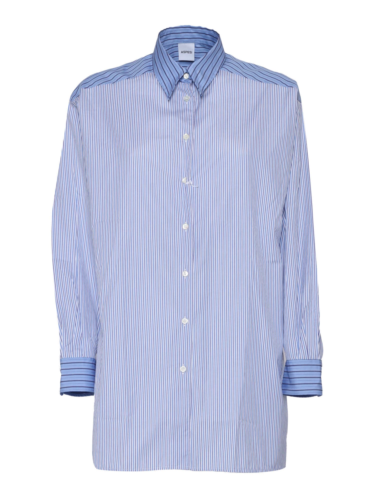 Long Striped Shirt For Women In Cotton With Contrasting Collar And Cuffs, Classic Collar, Loose Fit.
