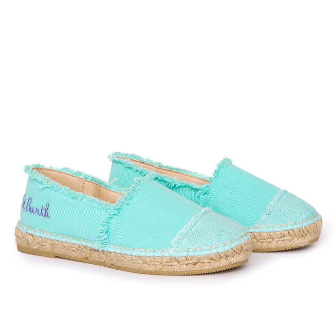 Mc2 Saint Barth Water Green Canvas Espadrillas With Embroidery