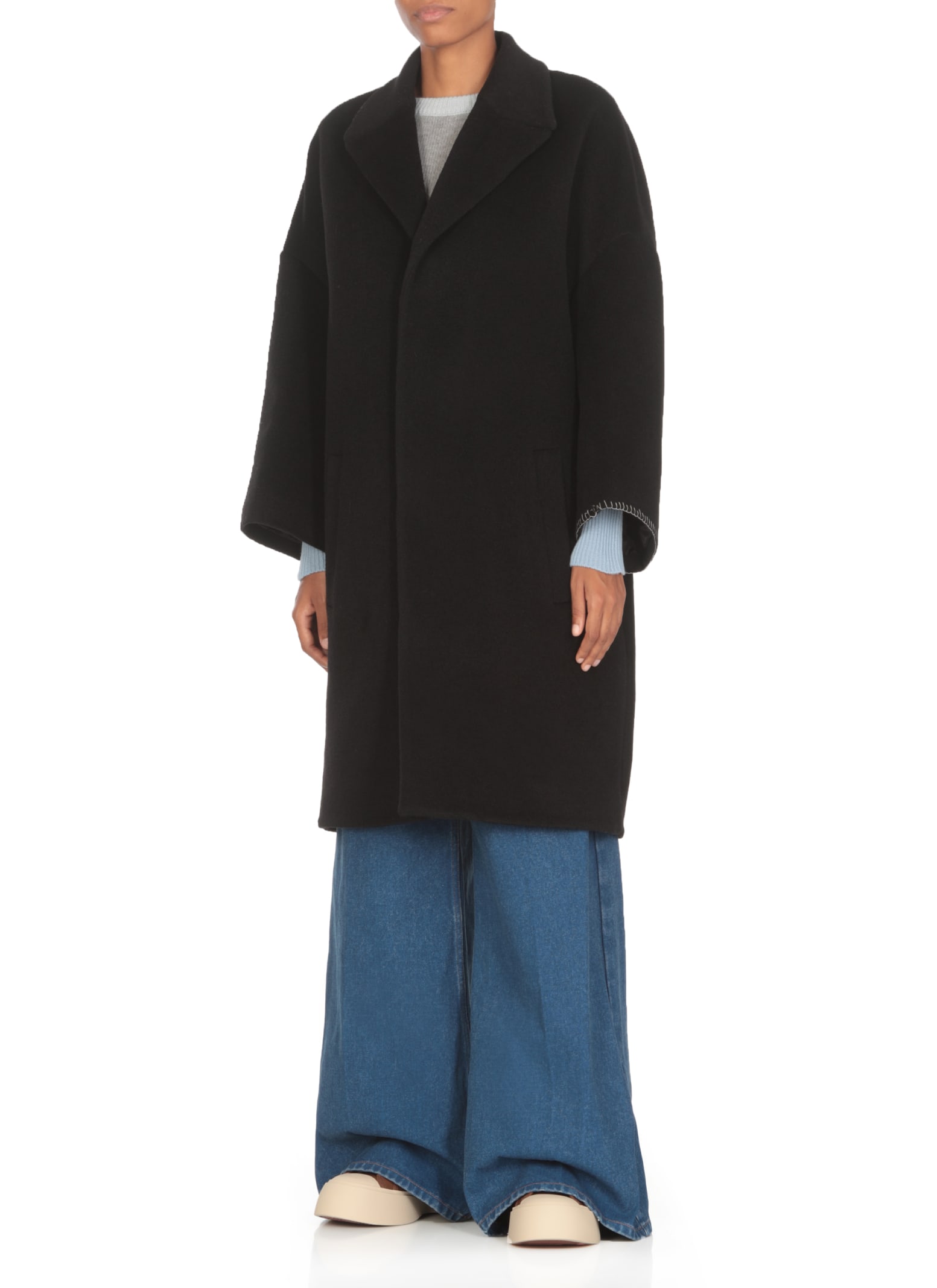 Shop Marni Wool Coat In Black