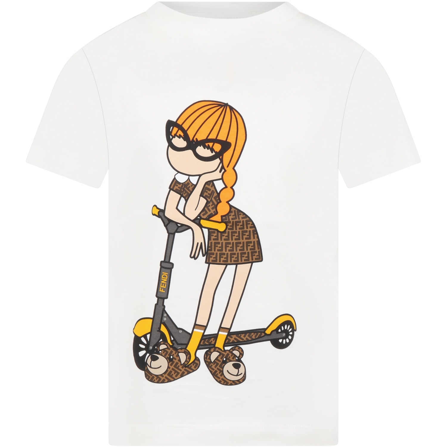 Fendi White T-shirt For Girl With Ff