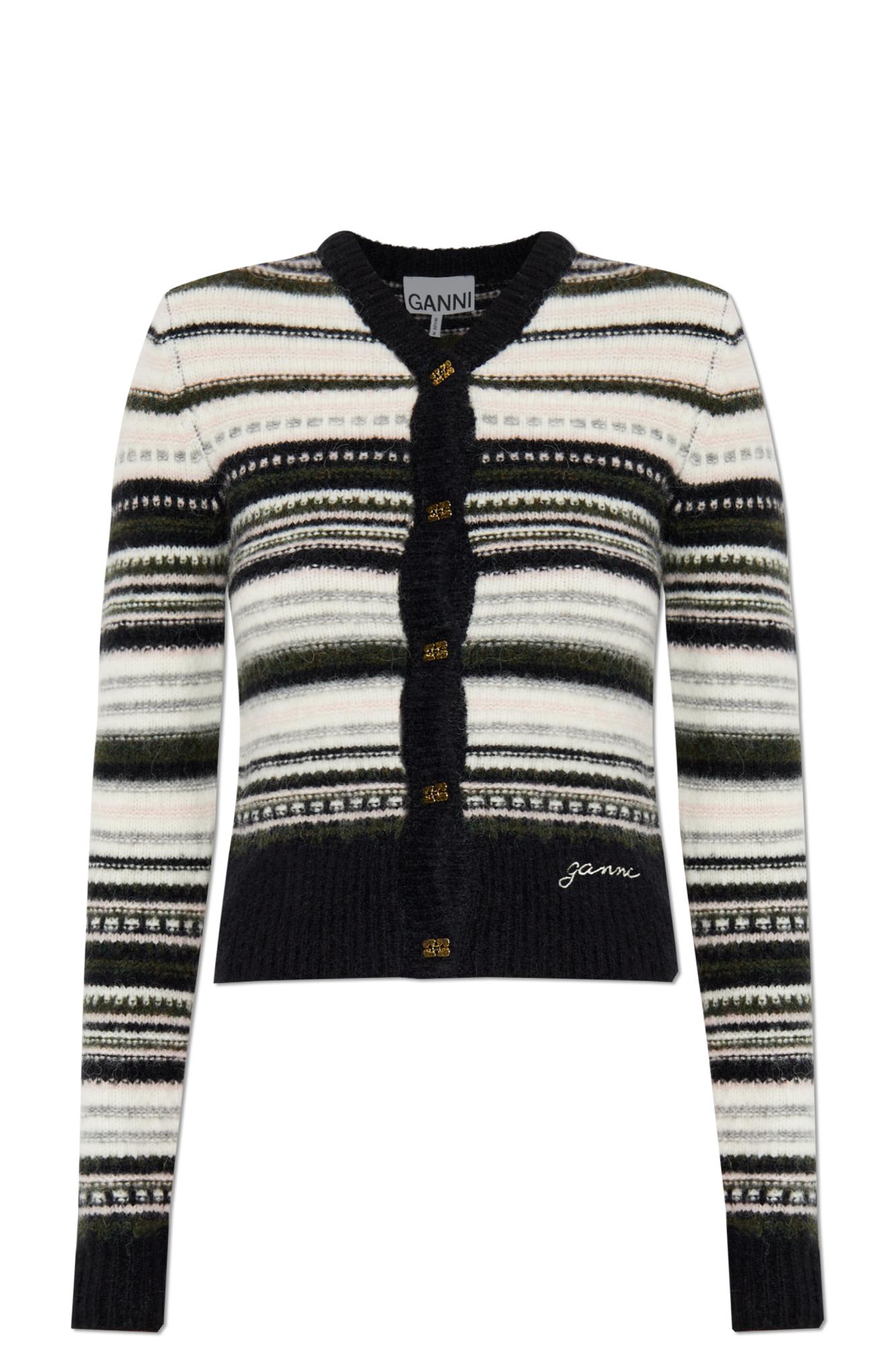 Shop Ganni Cardigan With Stripe Pattern In Black 099