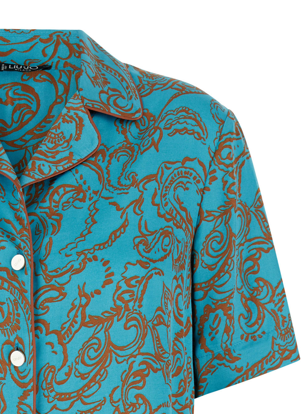 Shop Liu •jo Light Blue Crop Shirt With Brown Pattern In Viscose Woman