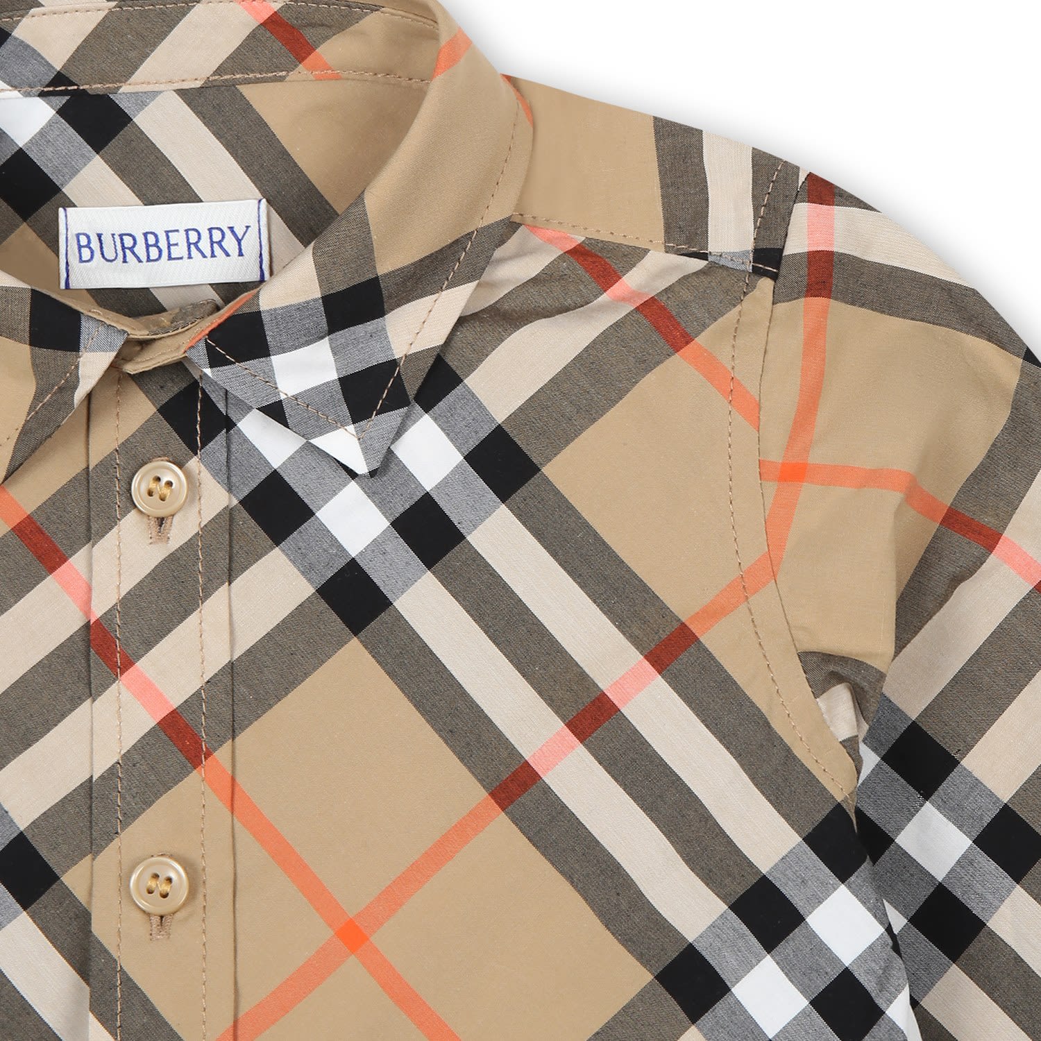Burberry Beige Shirt For Baby Boy With Vintage Check In Brown