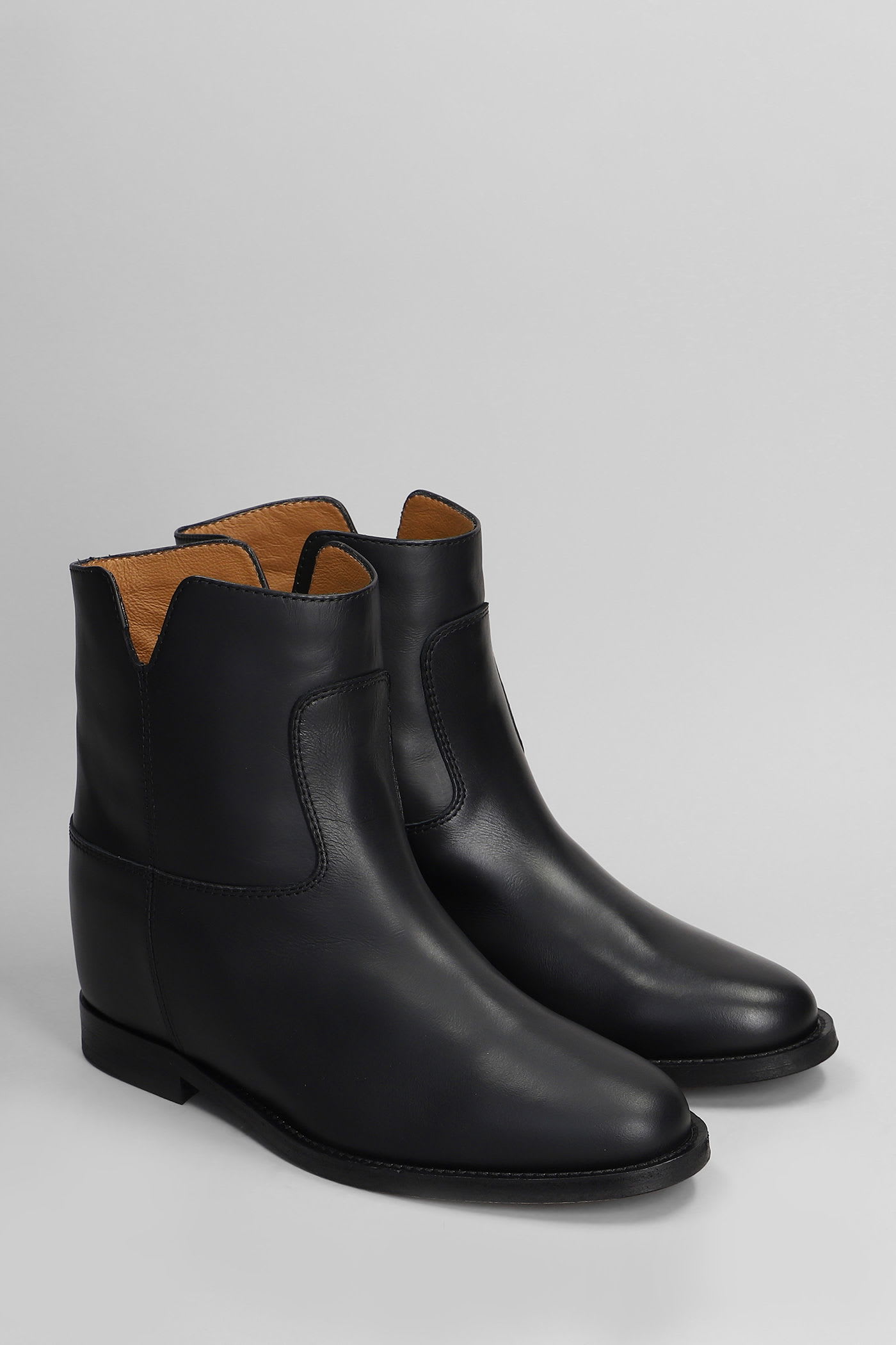 Via Roma 15 Ankle Boots Inside Wedge In Black Leather In Black