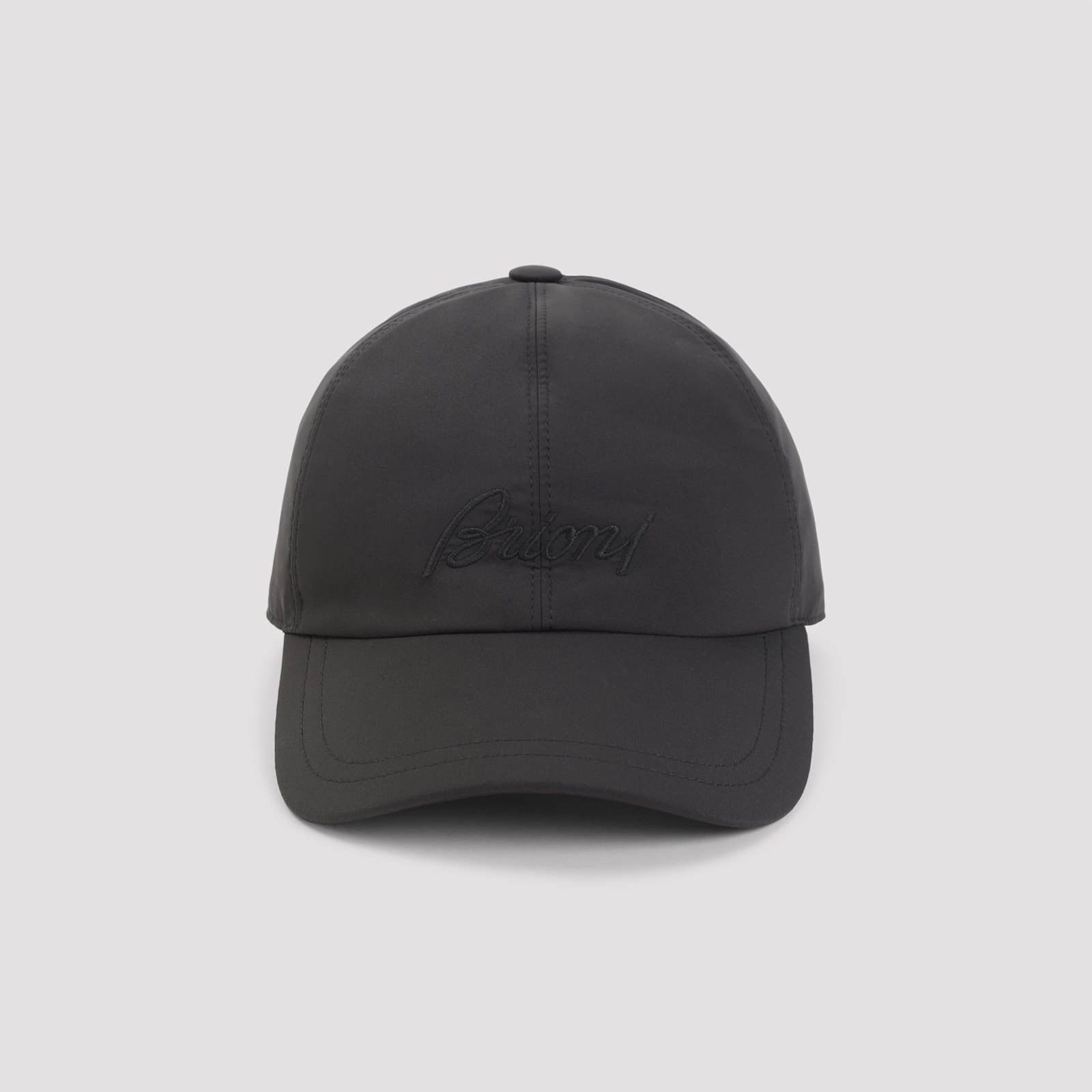 Brioni Coffee Polyester Baseball Cap With Tonal Visor In Black