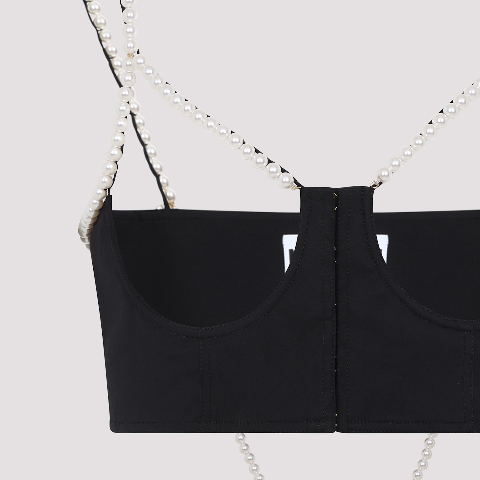 Moschino Stretch Poplin Crop Top With Pearls In Fantasia Nero